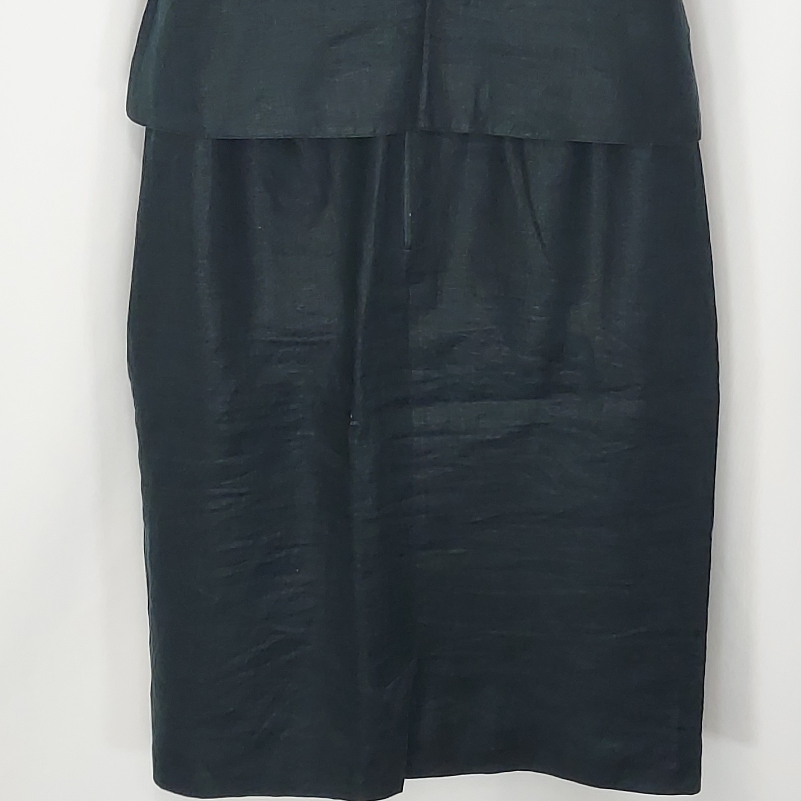 Linen Suit Double Breasted Jacket Blazer Pencil Skirt Off Black Green Vintage