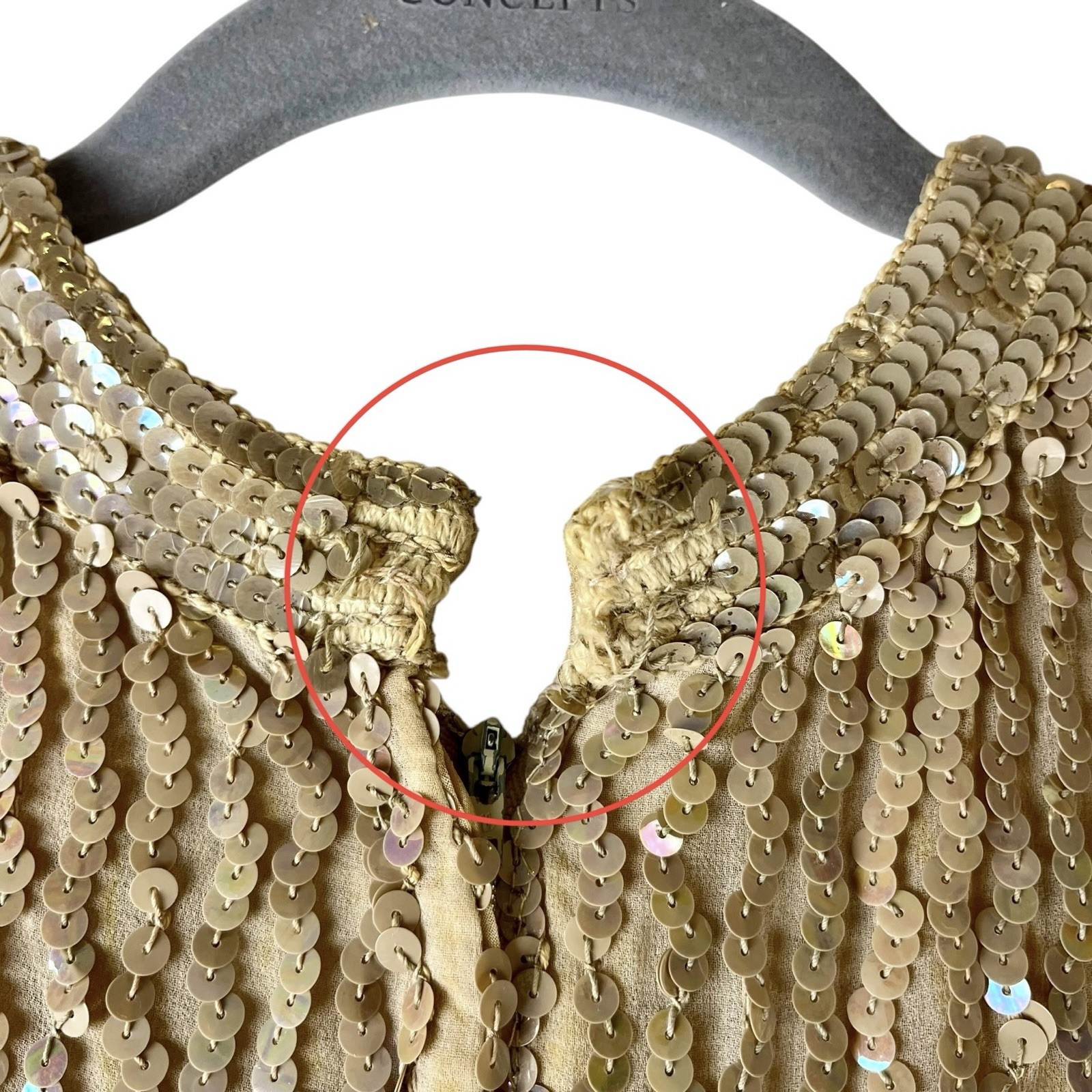 Vintage 50s Fred Perlberg Chiffon Party Dress Sequin Sleeveless Beige Nude READ
