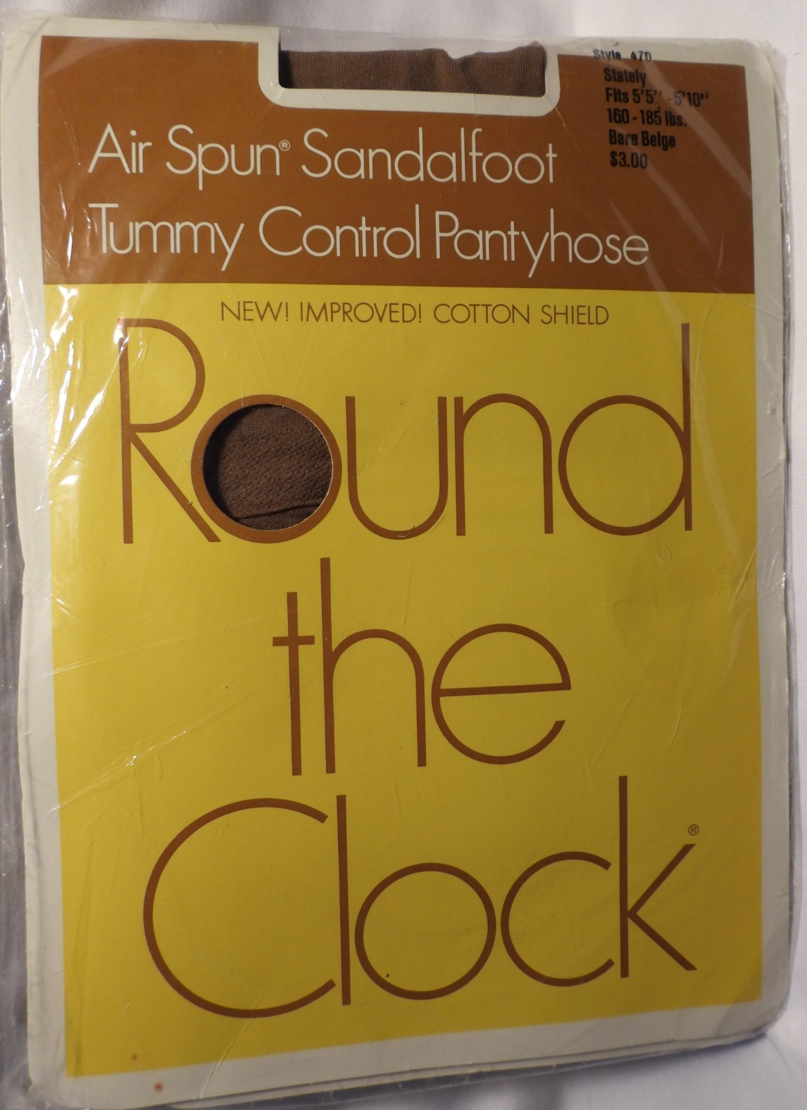 NOS Vtg Round the Clock Tummy Control Sandalfoot PANTYHOSE Beige Size Stately