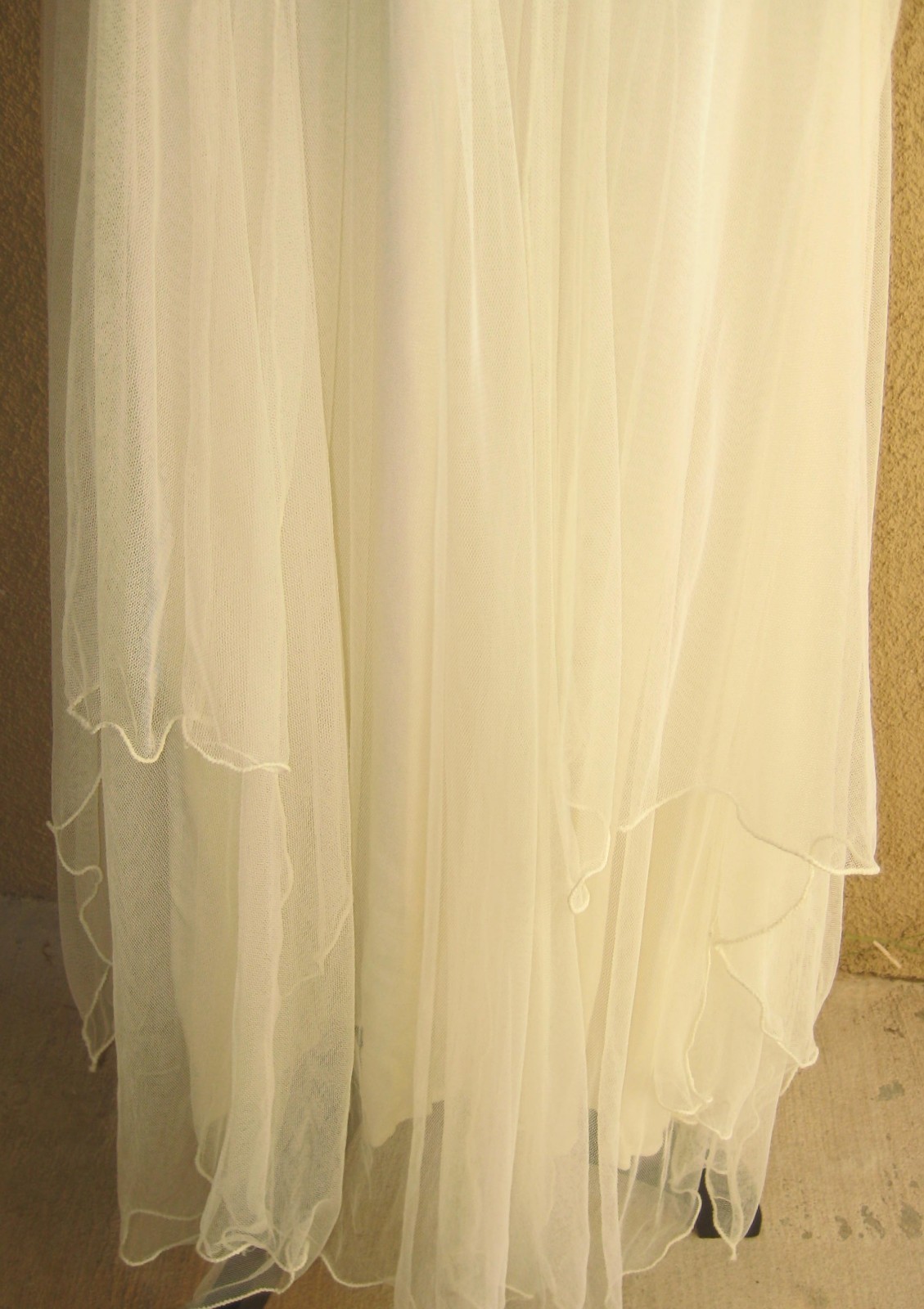Vintage April Cornell ivory mesh overlay drop waist handkerchief hem dress M