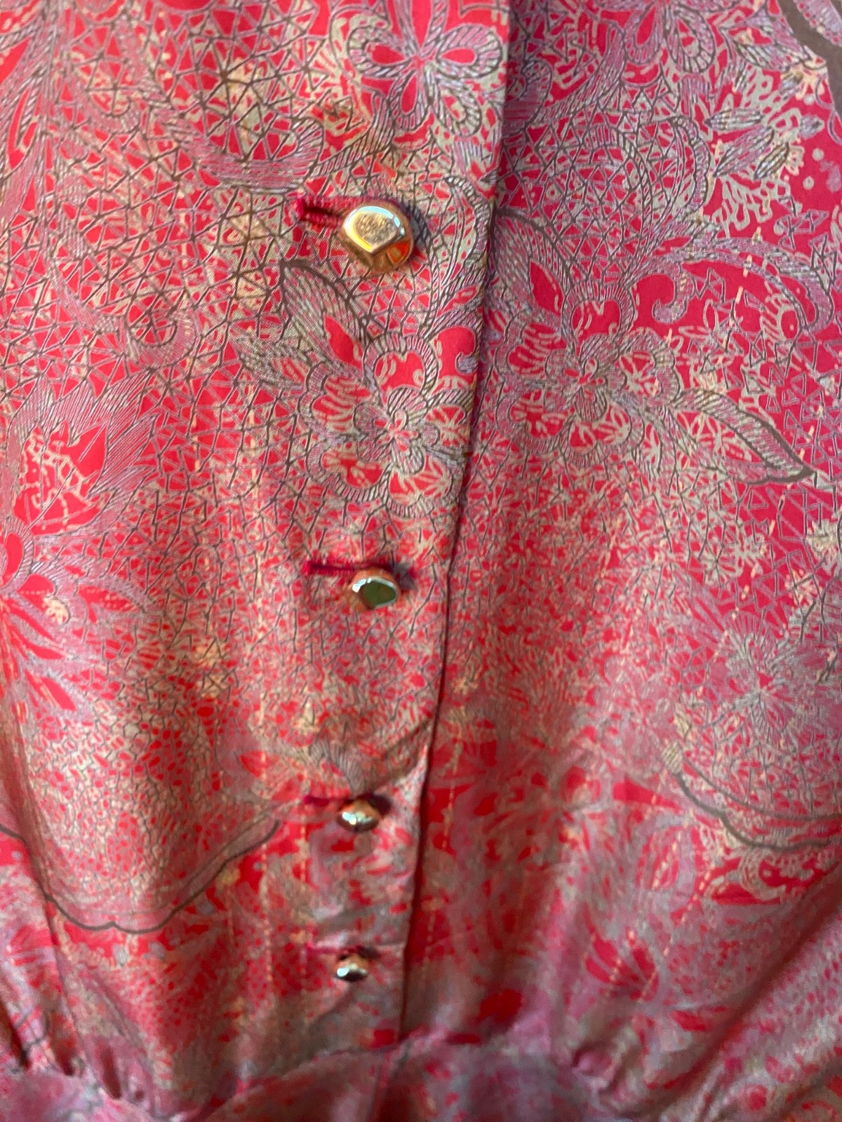 Rare 80s Vintage Pure Silk Dress Baroque Paisley Gold Print Avant Garde M L