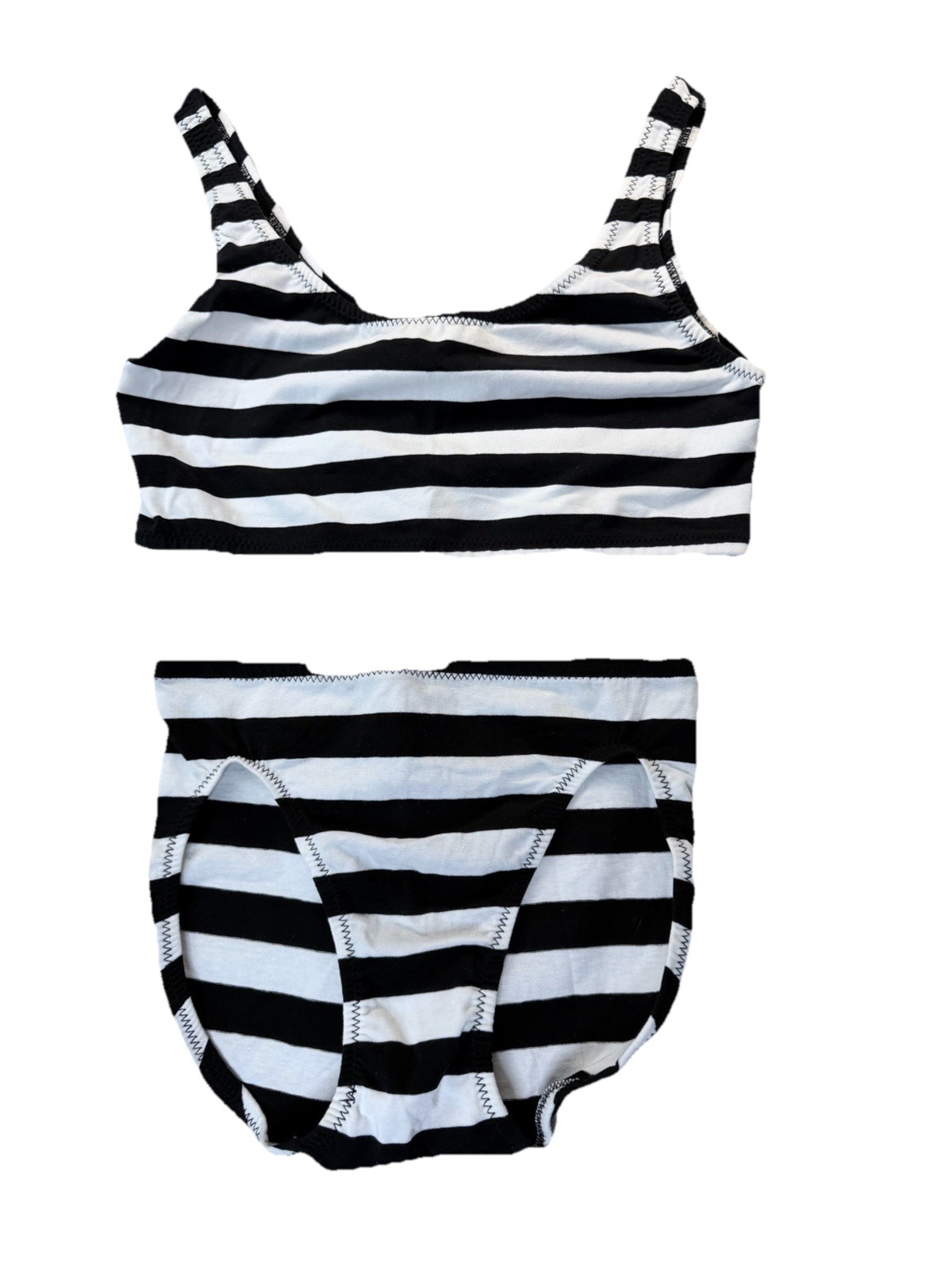 intage Calvin Klein Girls 2 Piece Swimsuit Bikini Set Black White Stripe USA L 7