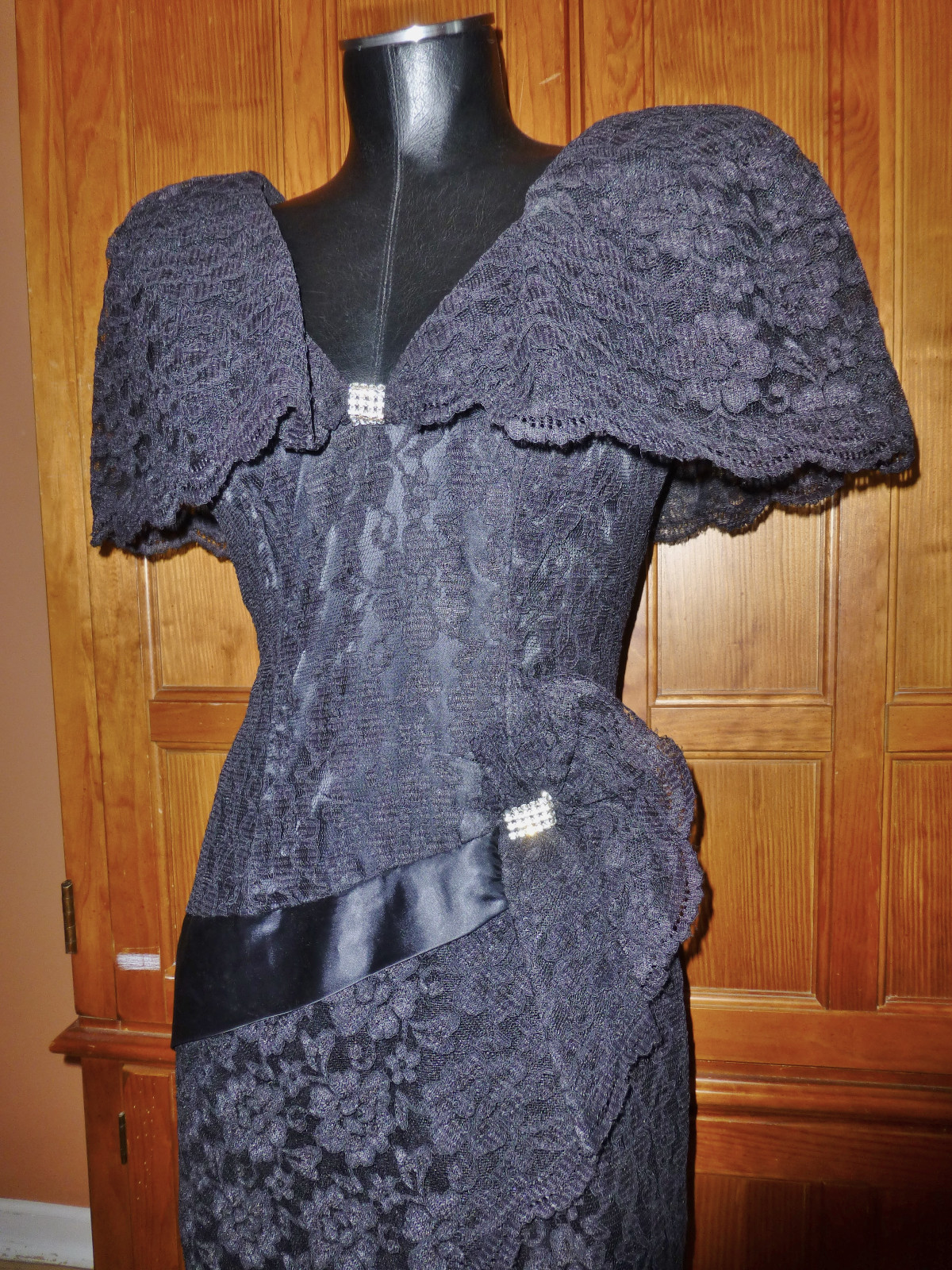 Vtg 80s Karen Okada Black Lace Avant Garde Wiggle Cocktail Party DRESS sz 10 M