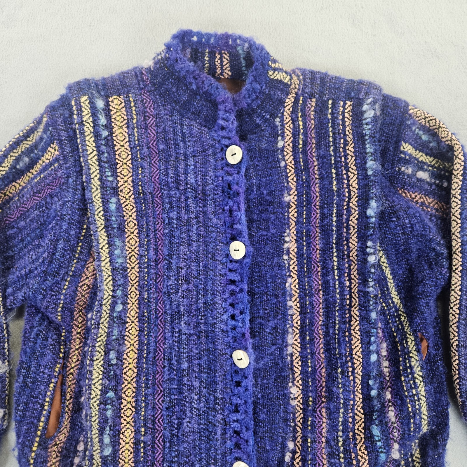 Nancy Paap Stripe Jacket Blue Multicolor W Pockets Vtg US Made Size Large