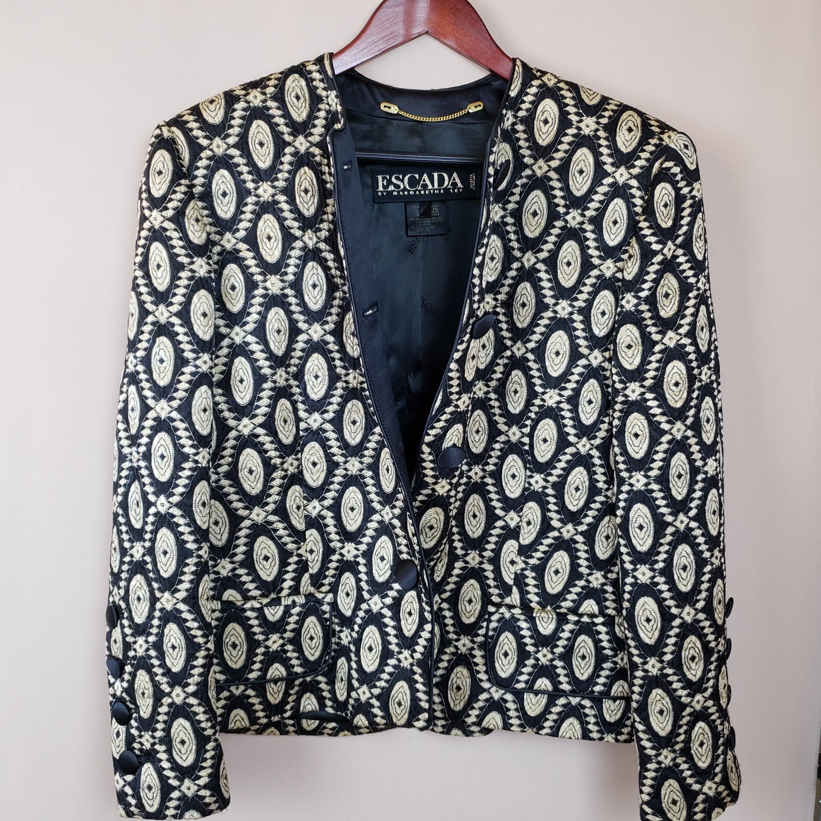Vintage Escada Jacket 10/12 Wool Silk Blend Ethnic Print Artsy World Traveler
