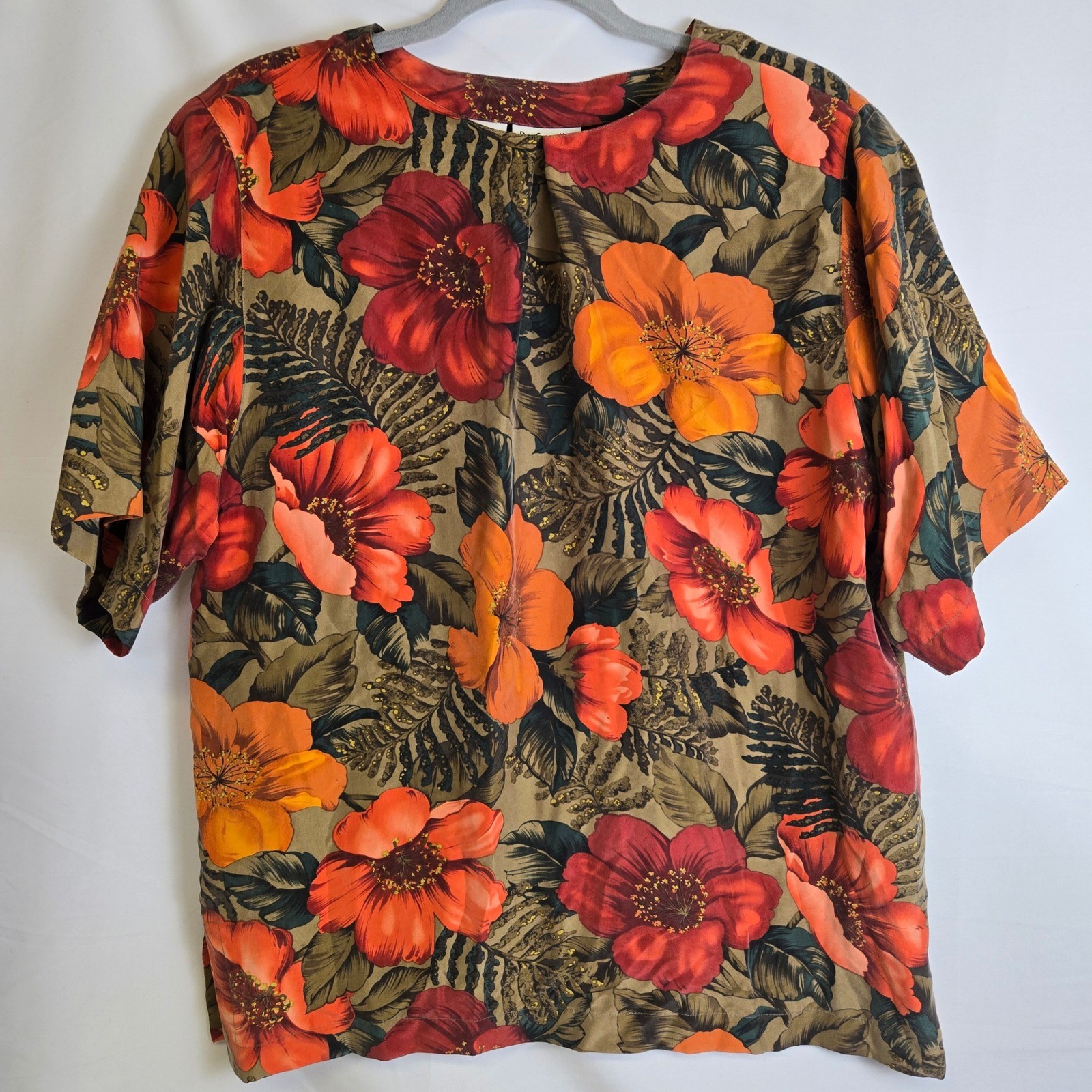 Rafaella Two Piece Set Top & Skirt 100% Silk Tropical Floral Vintage Large READ