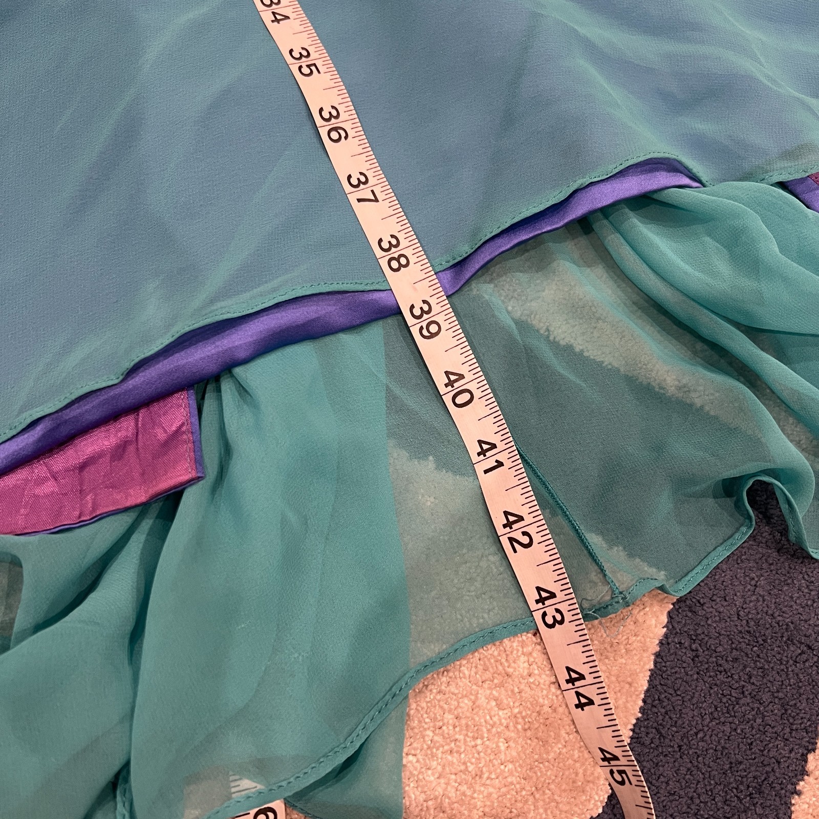 Vintage Lazaro Two-Piece Formal Gown Aqua Blue Chiffon Satin Prom Dress Y2K 90s
