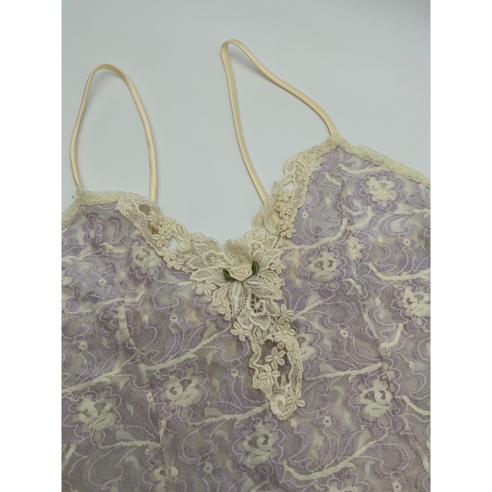 Inner Most Sears Vintage Lavender Cream Floral Lace Chemise Nightgown Medium