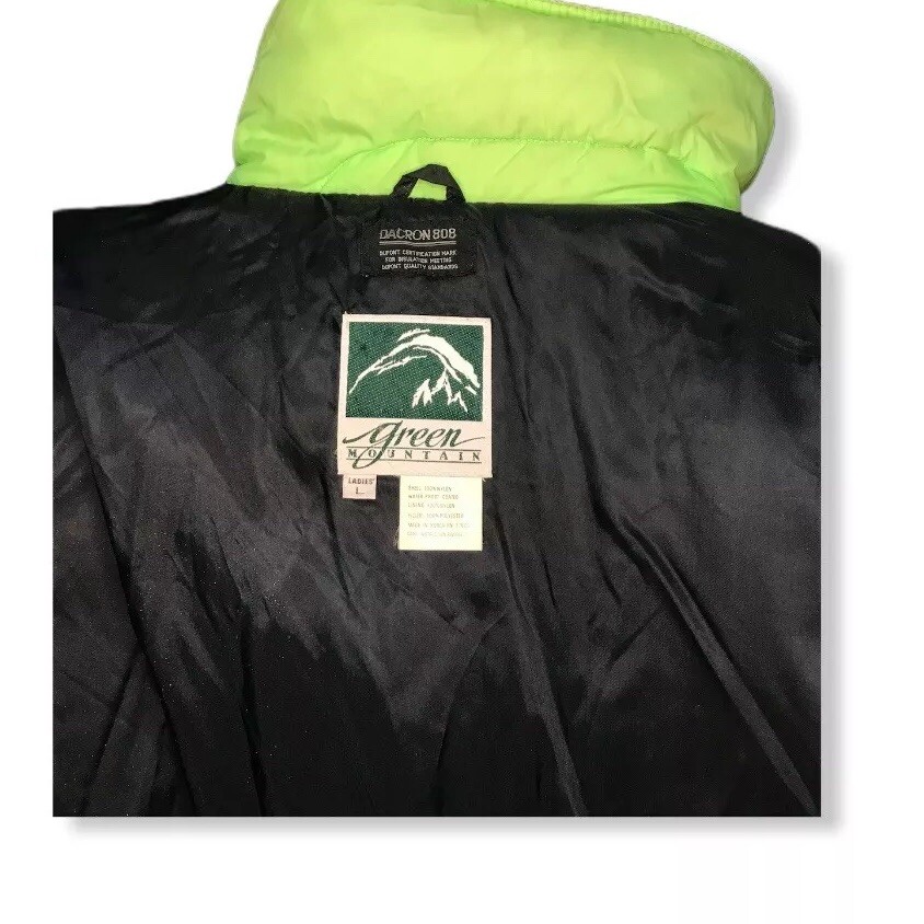 Vintage 1980’s Color Block Skii Jacket Green Mountain Women’s L Neon Runs Small