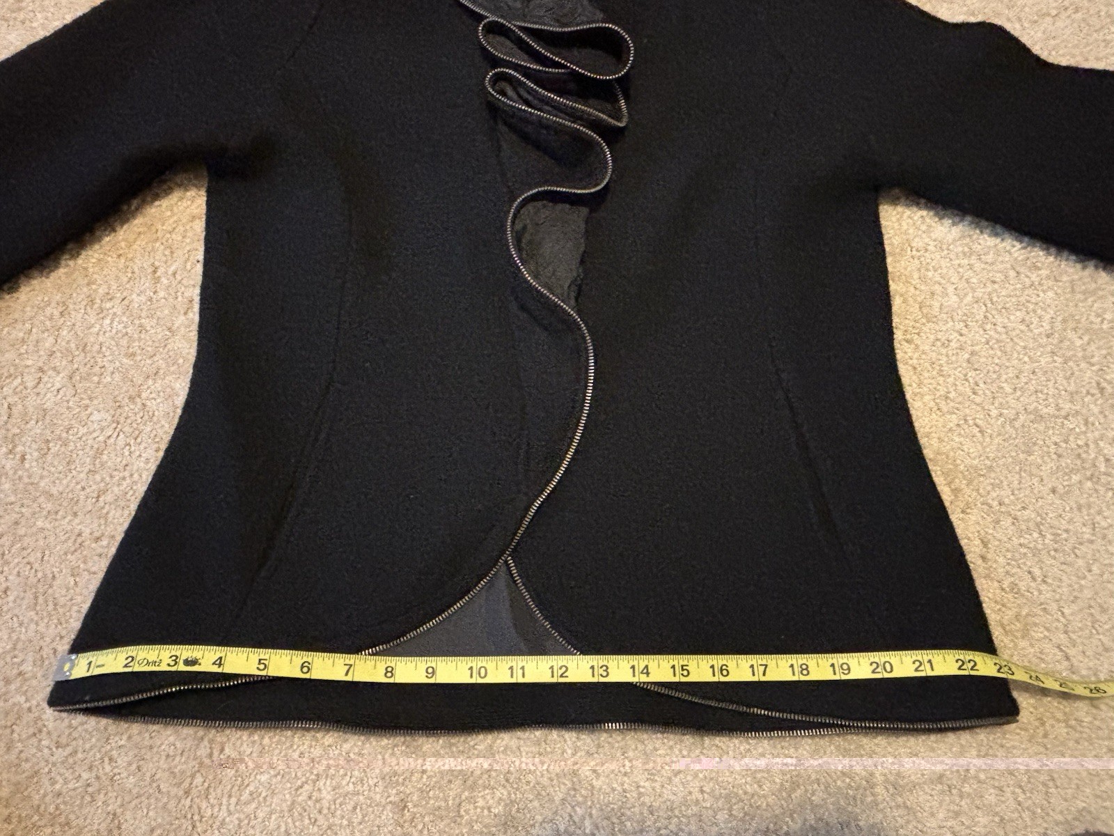VTG CoVelo Black Ruffle Zip Front Jacket Coat Y2K Avant Garde Art To Wear Size L