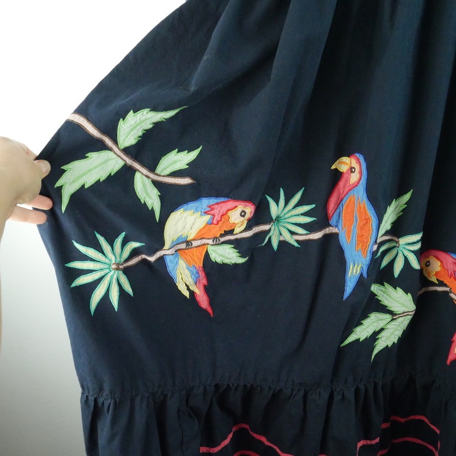 Vintage Housedress Parrot Birds Tropical Cotton Kaftan MuuMuu Boho Novelty Large