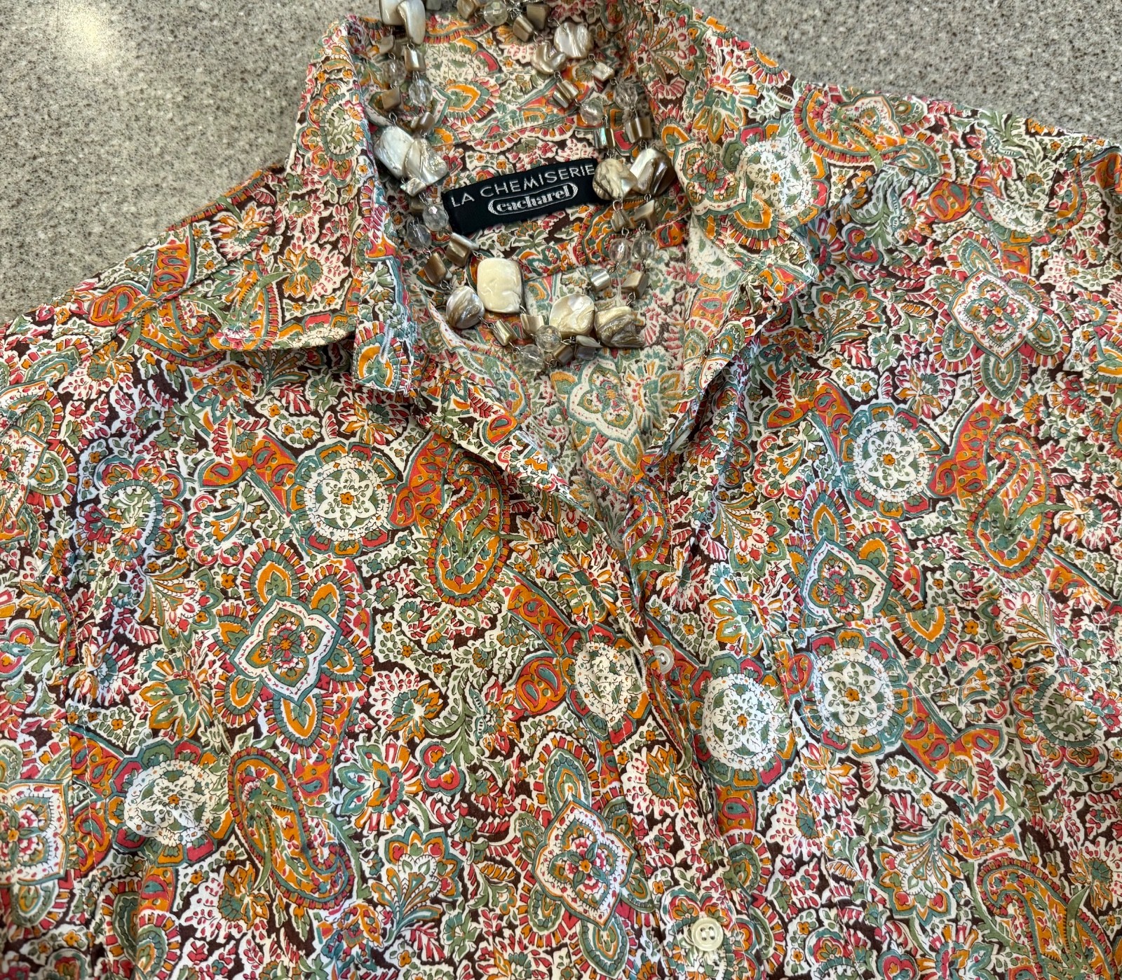 CACHAREL LA CHEMISERIE France Vtg &rsquo;70s Floral/Paisley Long Slv Cotton Blouse S/M
