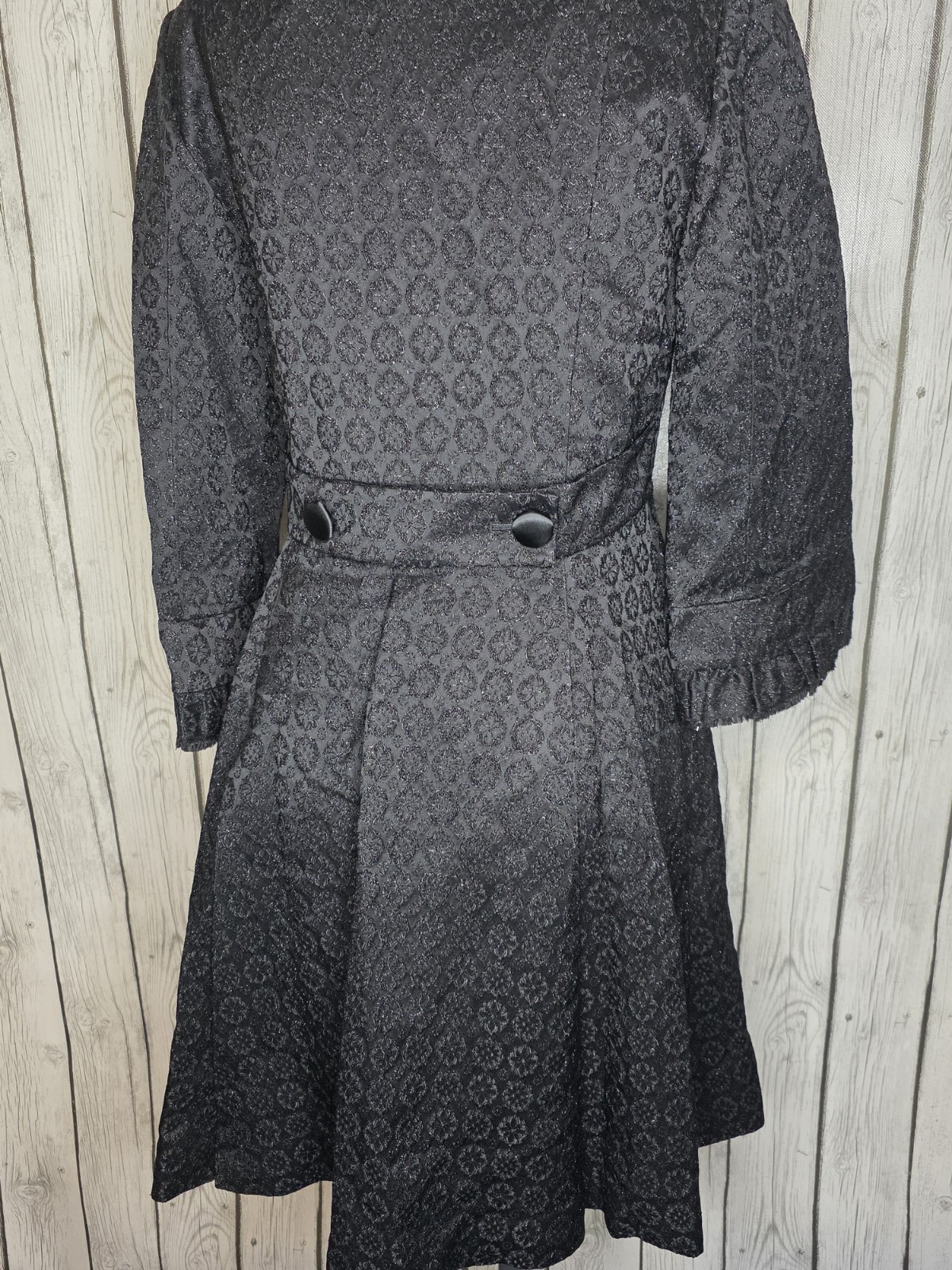 Andrea Becker Vintage Black Brocade Coat Ruffle Whimsigoth Size 8