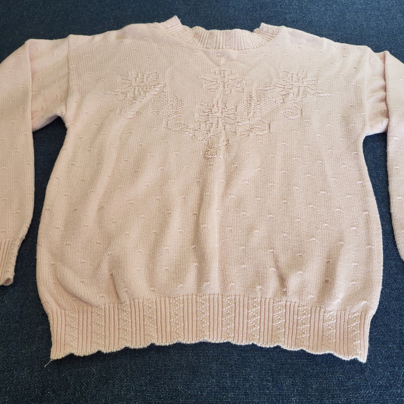 United States Sweaters Vintage Pink Floral Cotton Knit Pullover Made in USA Med