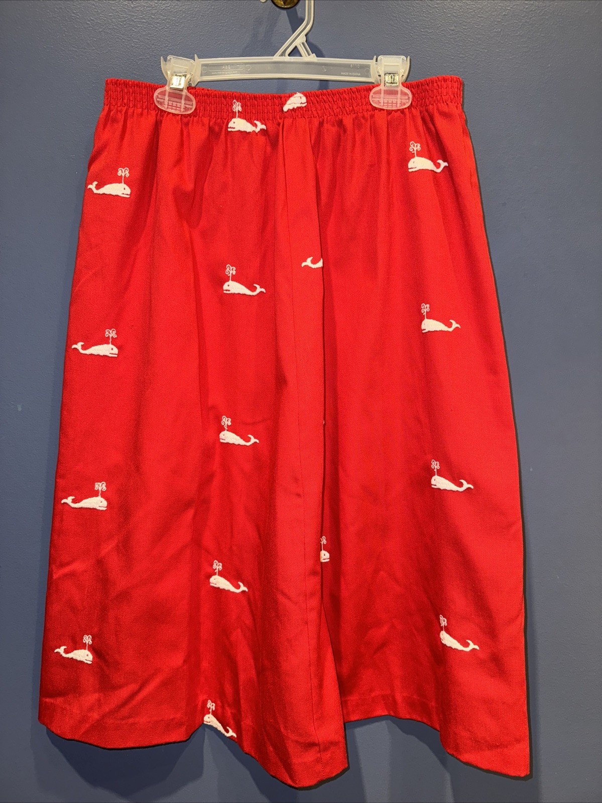 Large 60&rsquo;s Whale Print Skirt Made in the USA, 28” Elastic Waist Flat, 26” Long