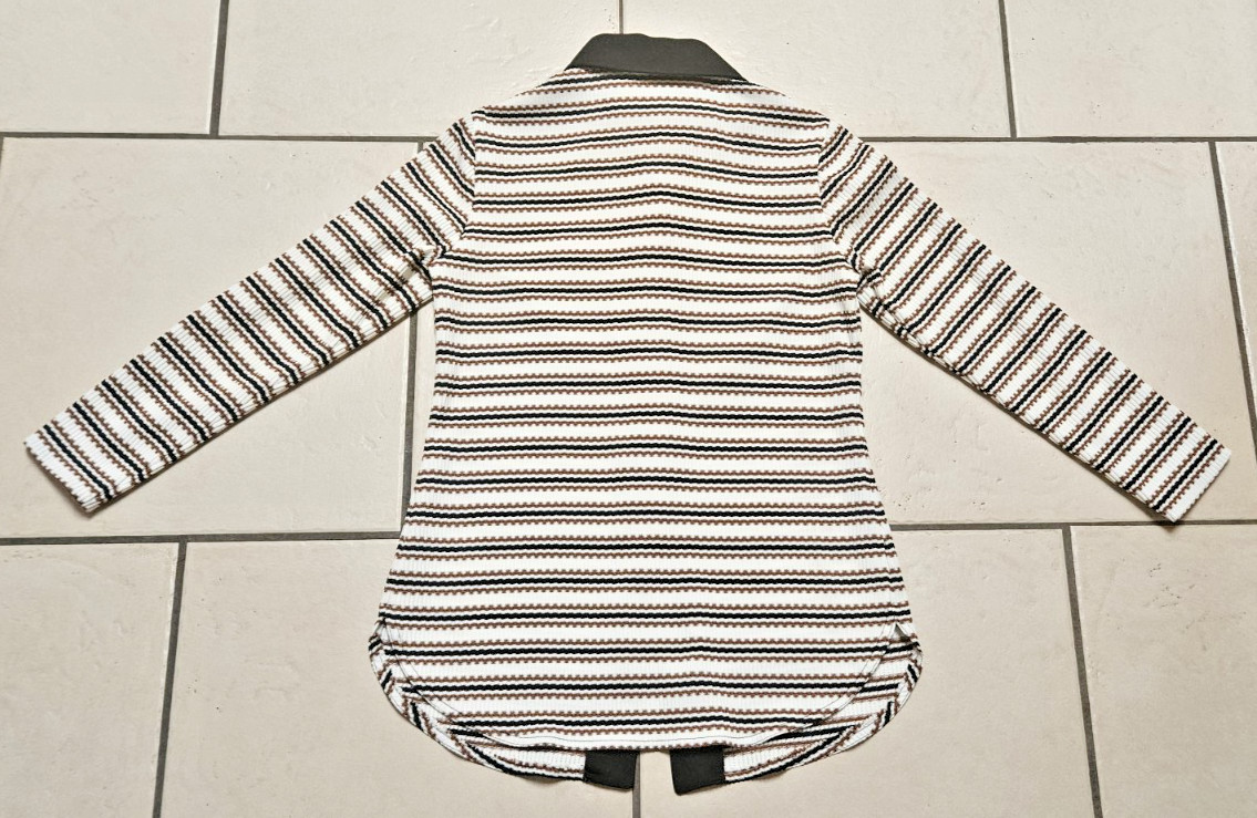 Western TONI TODD Button Blouse Shacket Jacket Ribbed Black Brown White Stripe M