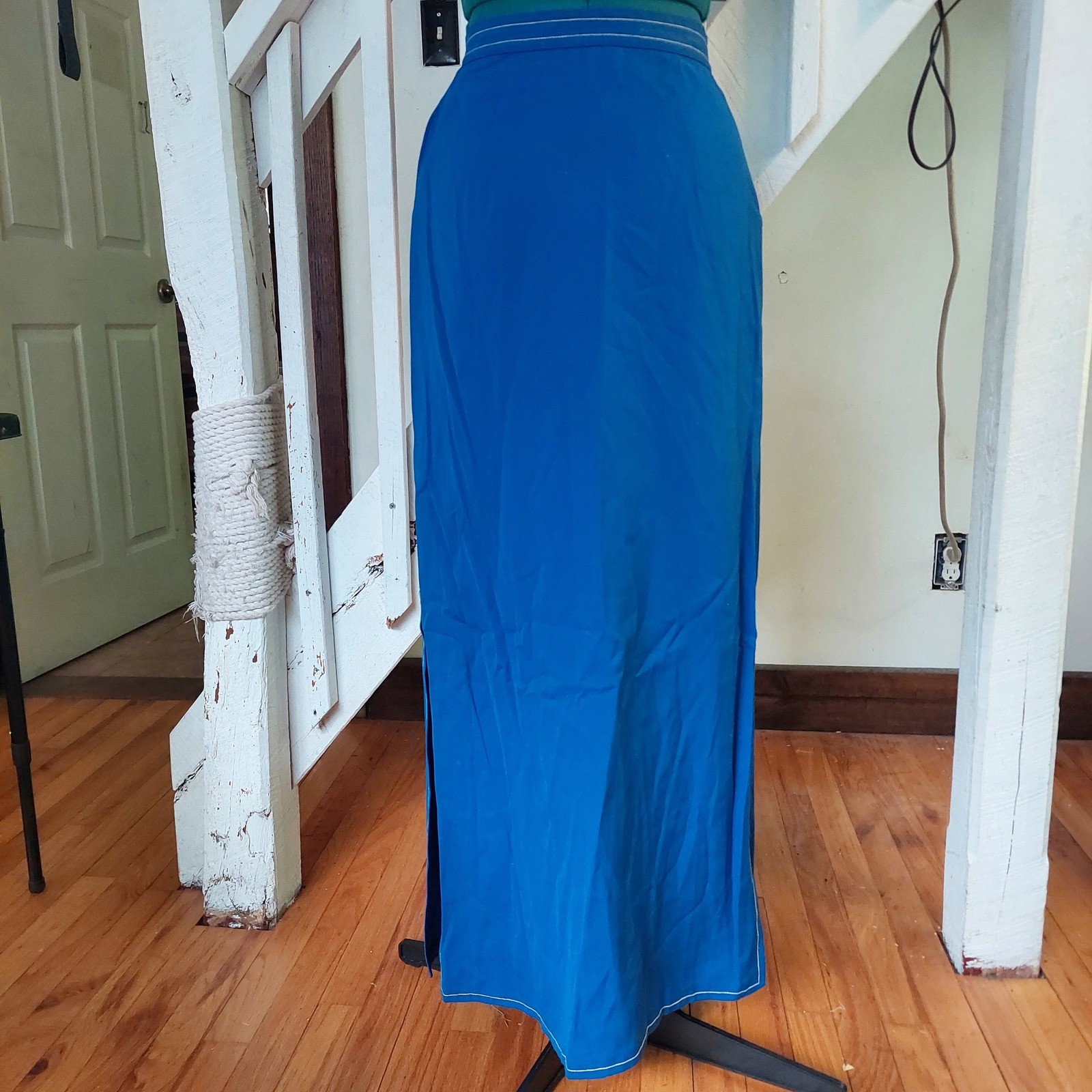 Vintage Jennifer Boutique Dallas Blue Maxi Skirt Front Zip O-Ring High Waist