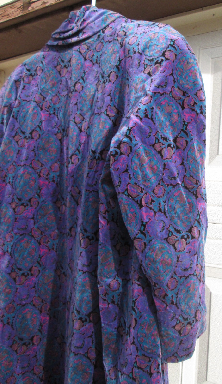 Portrait JL DeBall Velvet Opera Coat Purple Paisley Vintage 38 inches long
