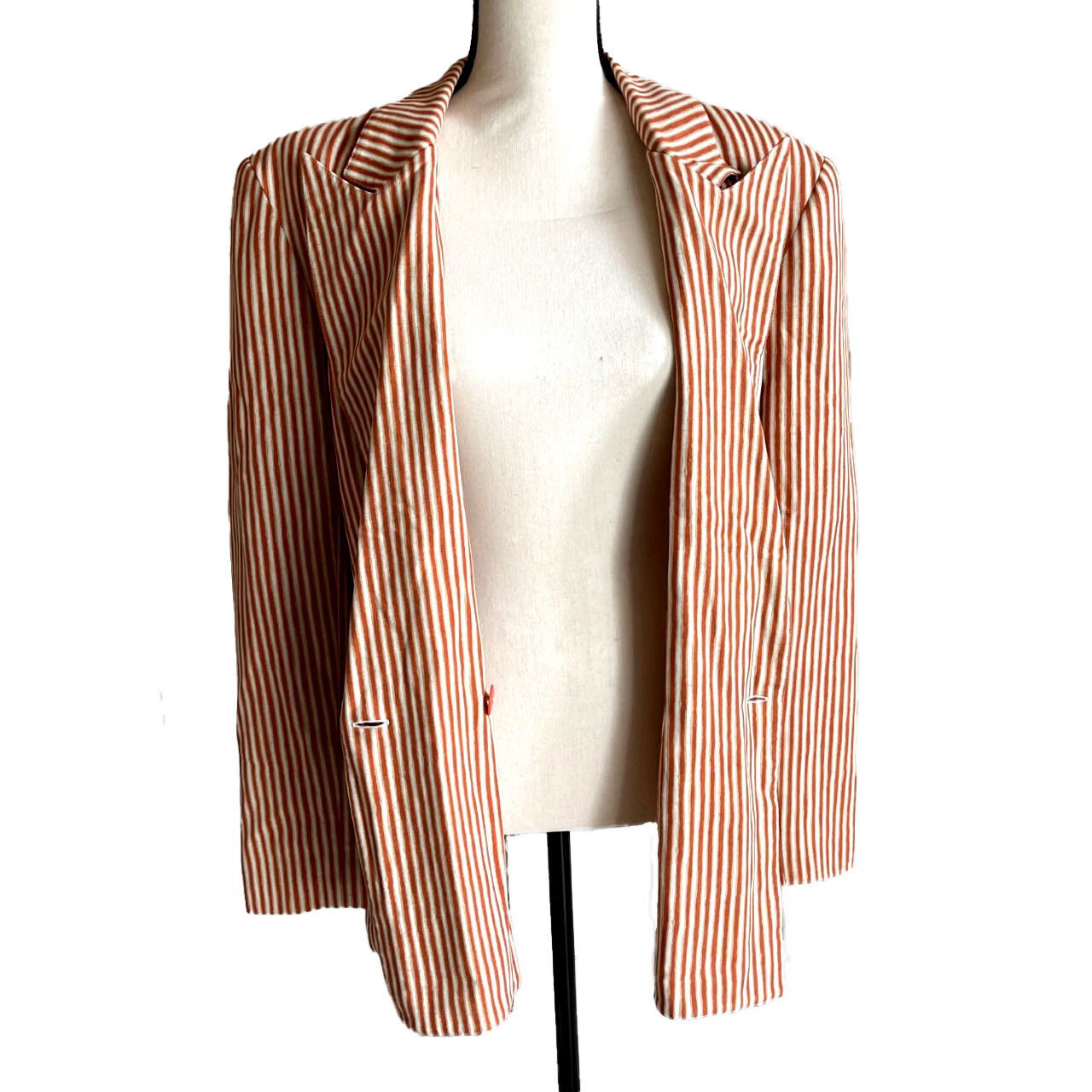 Vintage 80s 9Os CARLO MODA Oversize Boxy Blazer Orange White Stripe Lined Sz 10