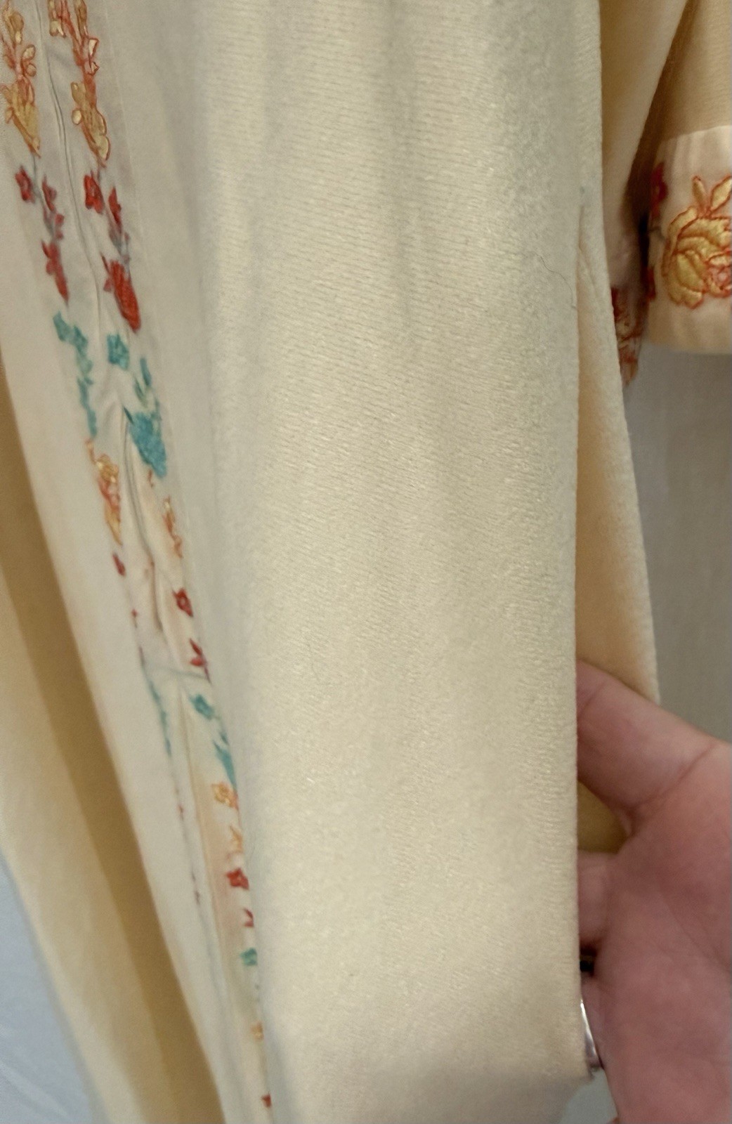 VTG 70s Embroidered Caftan Lounge Dress Grandma Chic Cottagecore Maxi