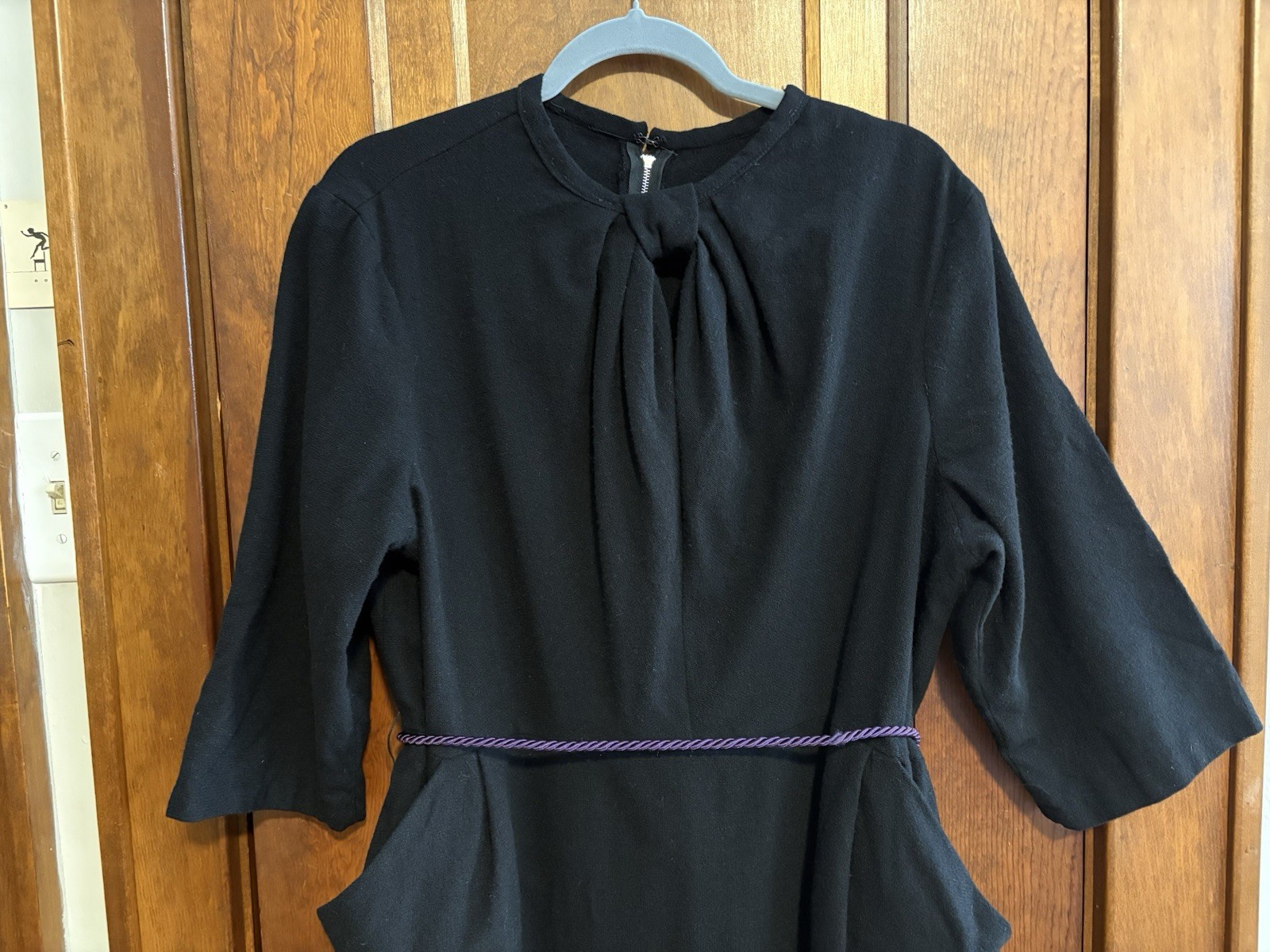 1940s Handmade (?) Vintage Black Formal Cocktail Plus Size Wool Dress Size 18/20