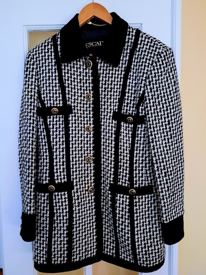 ESCADA by Margaretha Ley Houndstooth Blazer Jacket Tweed Velvet Size 40