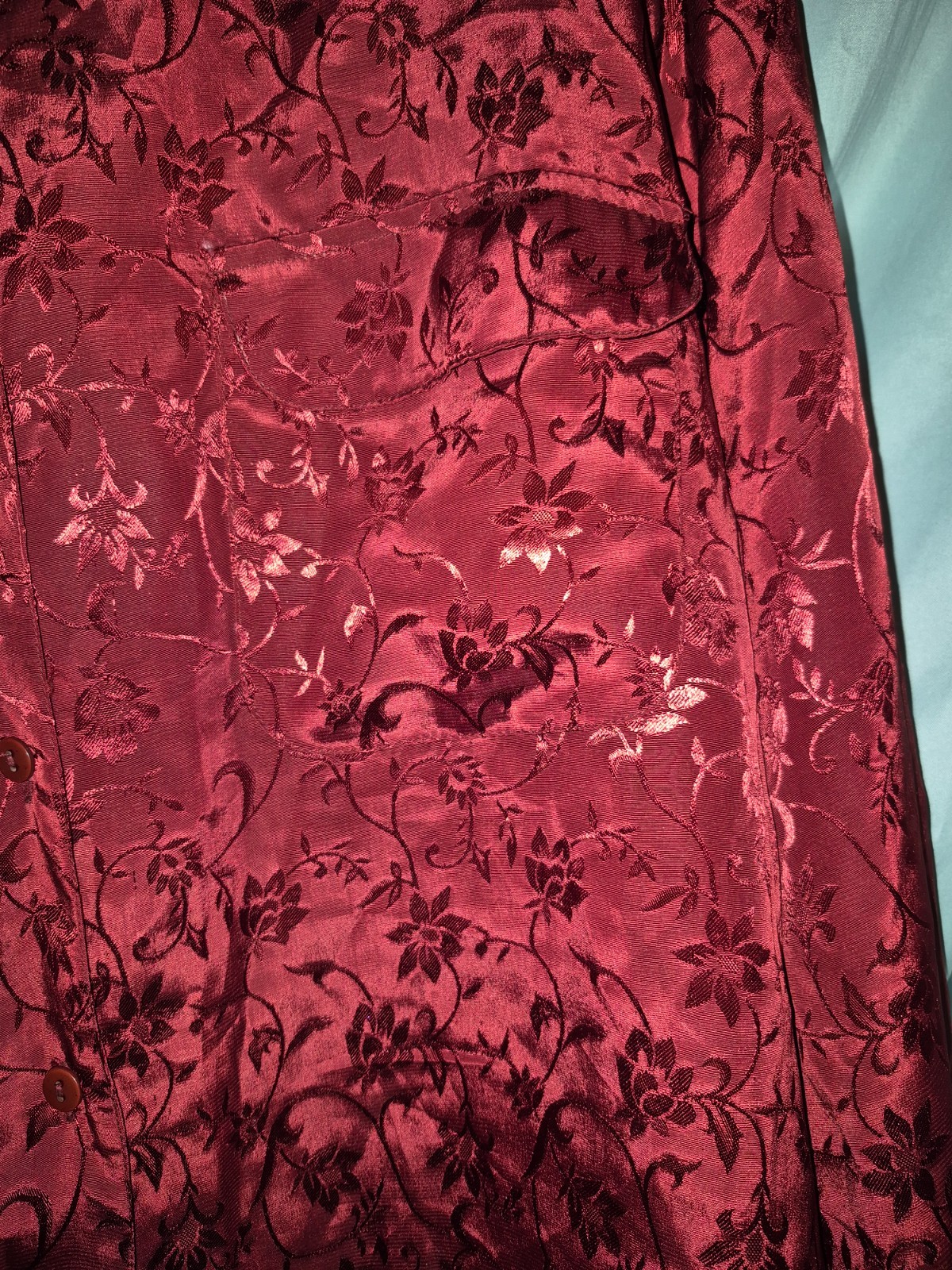 Red Hot Plus Red Ghosted Floral Collared Satin LS Button Up Size 18W NWT VTG