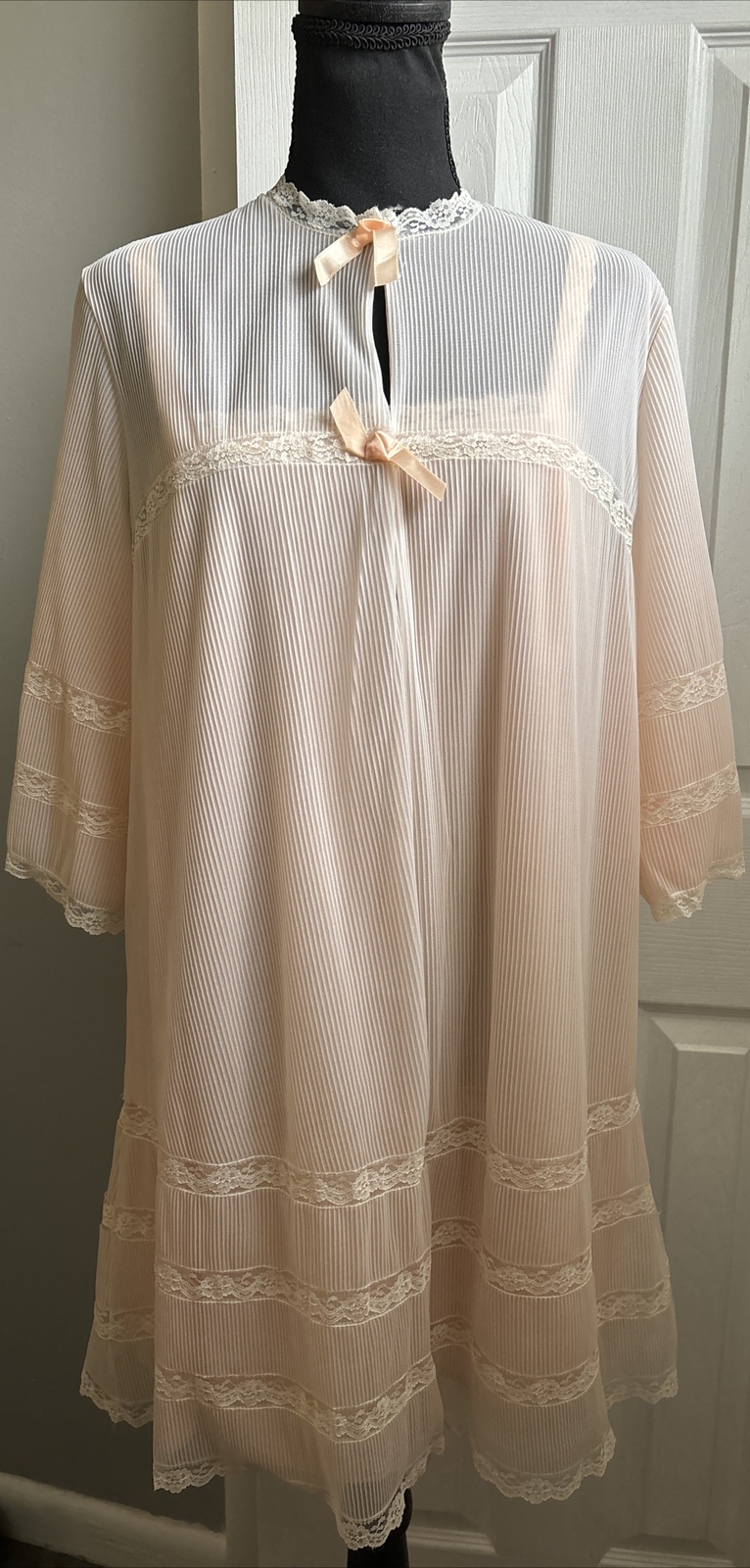 Vintage Van Raalte Gown Robe Set Double Chiffon Lace Medium Babydoll Peignoir