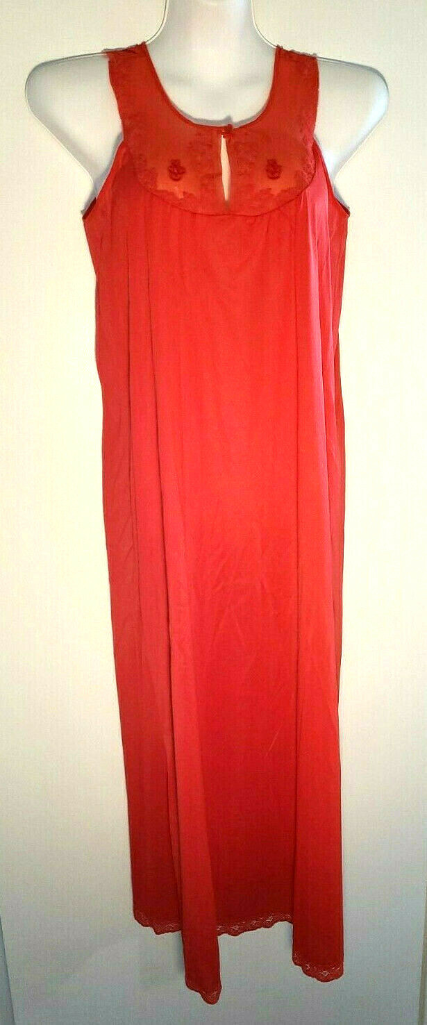 VINTAGE TEXSHEEN RED Women&rsquo;s SMALL Long Nightgown Nightie Lingerie Vtg