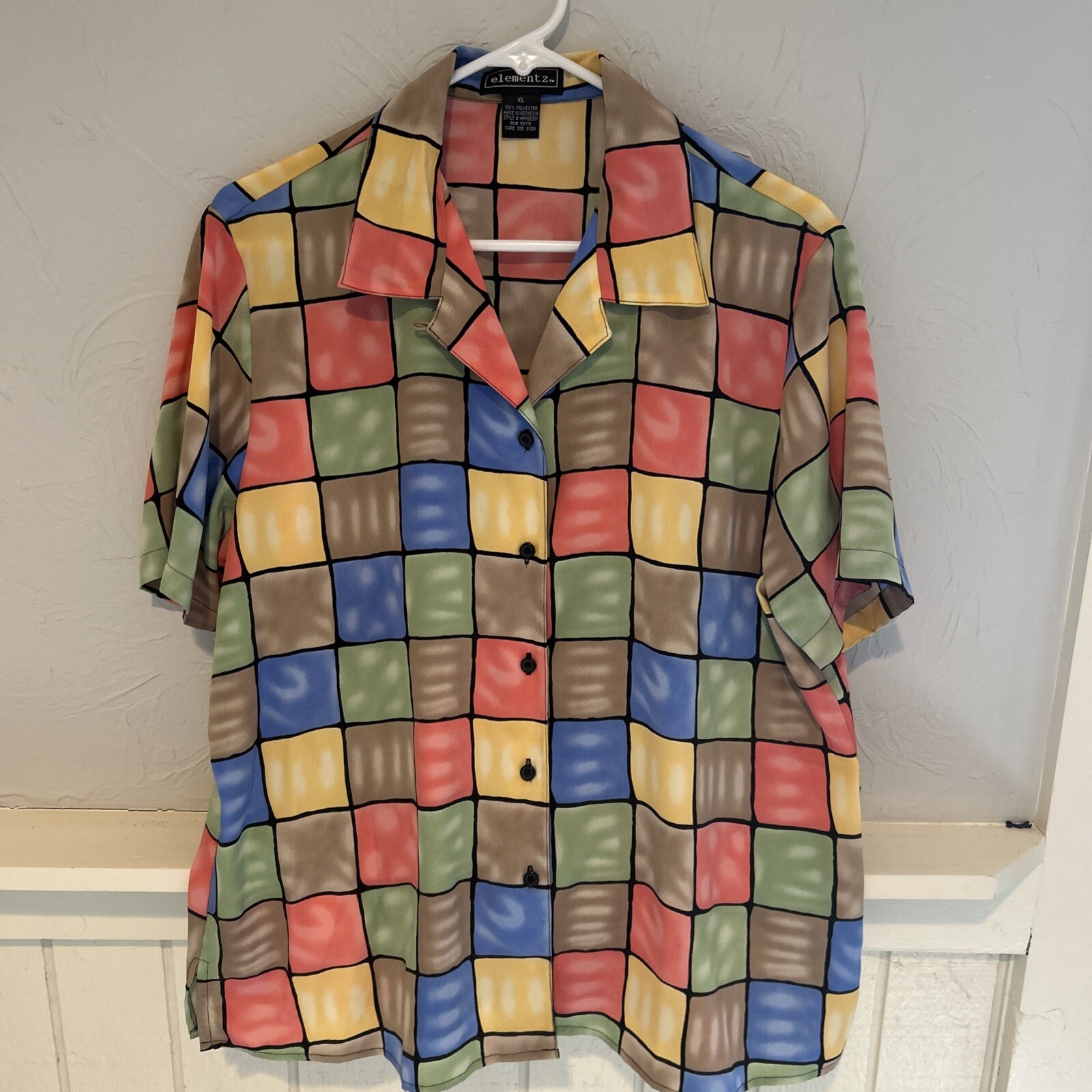 VTG Elementz Multicolor Checkered Button Up Women’s Shirt Sz XL