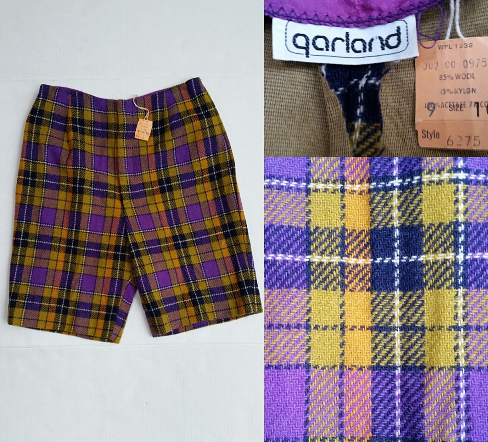 New with Tags Vintage 40/50&rsquo;s GARLAND PLAID SHORTS – Waist 25 inches