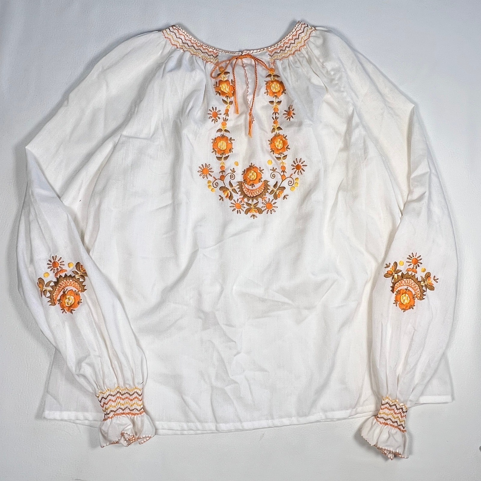 Shopping International Peasant Blouse Womens L Embroidered 70s Hungary Vtg Artsy