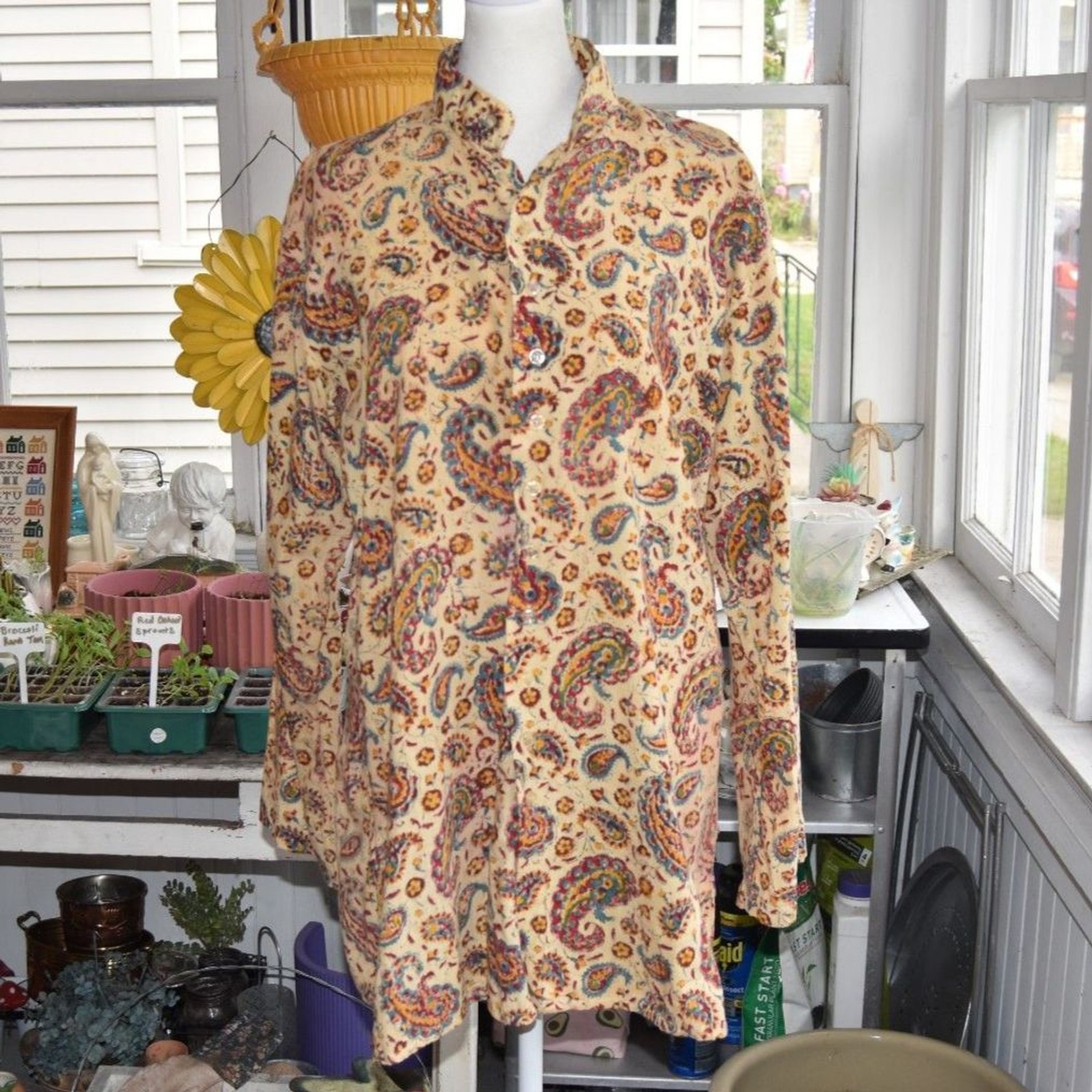 Vintage 70s Maha Yogi India Cotton Gauze Paisley Boho Hippie Tunic Top M L