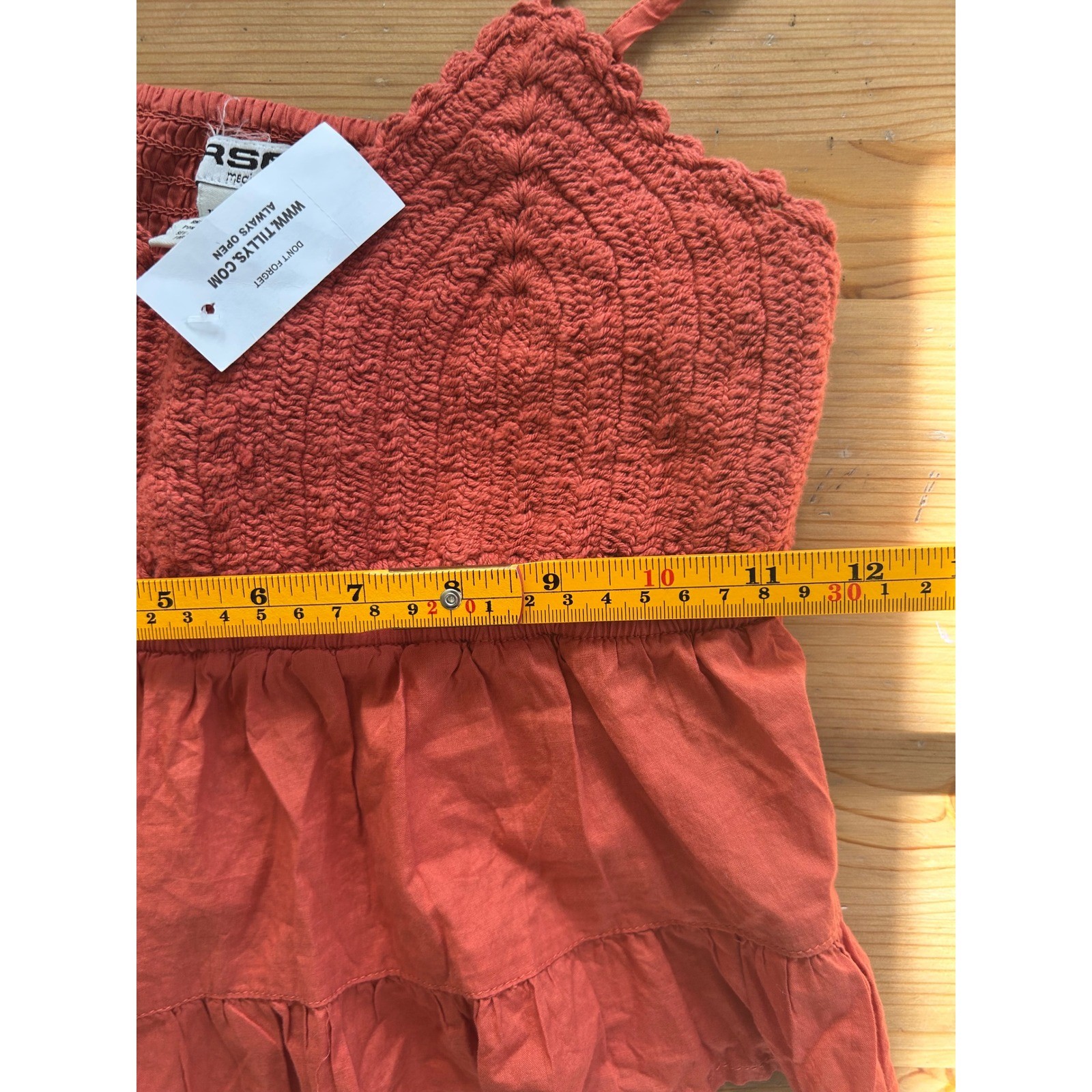 NWT! M Rust Crochet Ruffle Cropped Top Smock Boho Hippie Earth Festival Cottage