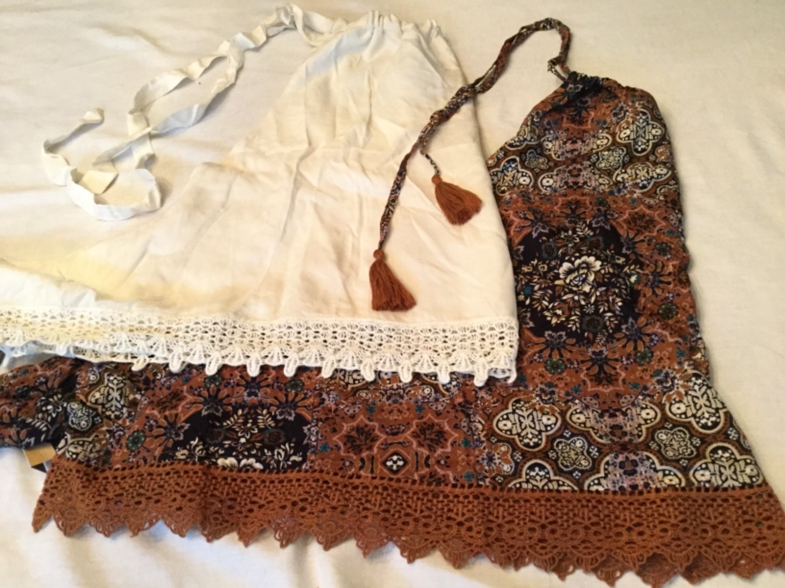 American Eagle CROCHET LACE Tie Back HALTER TOPS BOHO Print or Ivory Solid XXL