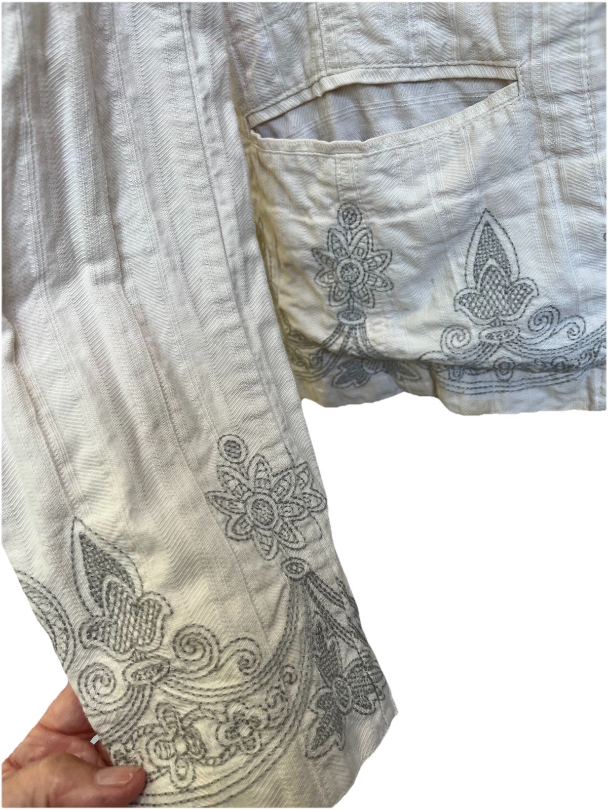 Johnny Was Vintage Cream S Blazer Jacket Grey Design Textured Fabric 3 Button