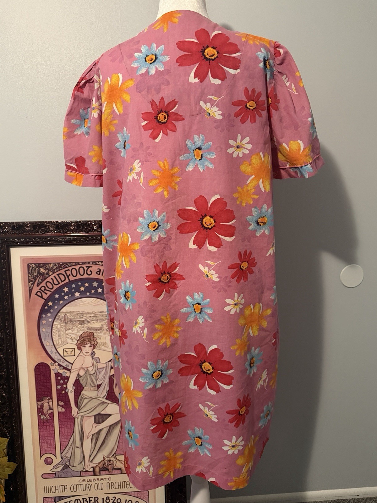 Y2K Moon Dance Retro-Inspired Floral House Dress Housecoat Grandma-Chic Sz L