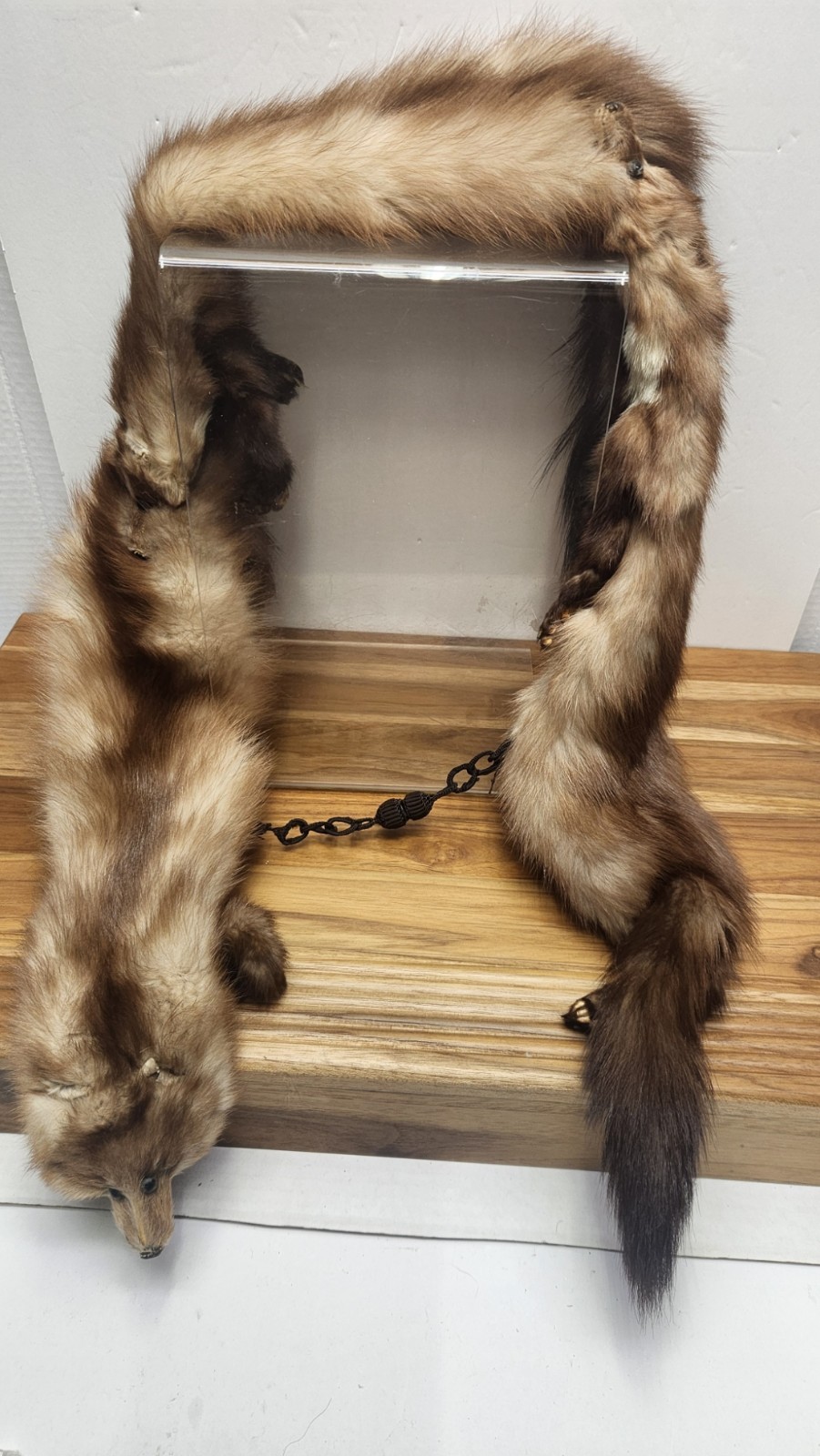 Vintage Mink Stole 3 Pelts Head Full Body Animal Scarf Collar Wrap Brown