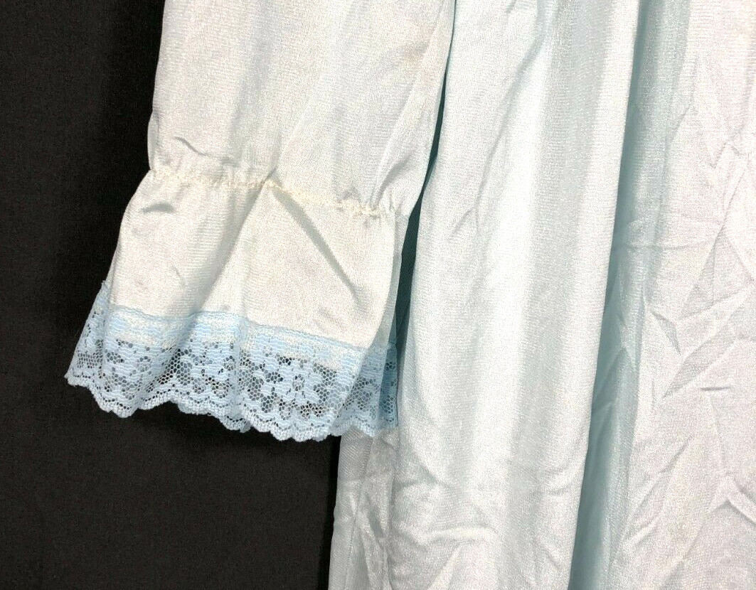 VTG GOSSARD ARTEMIS Shiny Slippery NYLON & LACE Button-Up Robe AQUA BLUE sz L