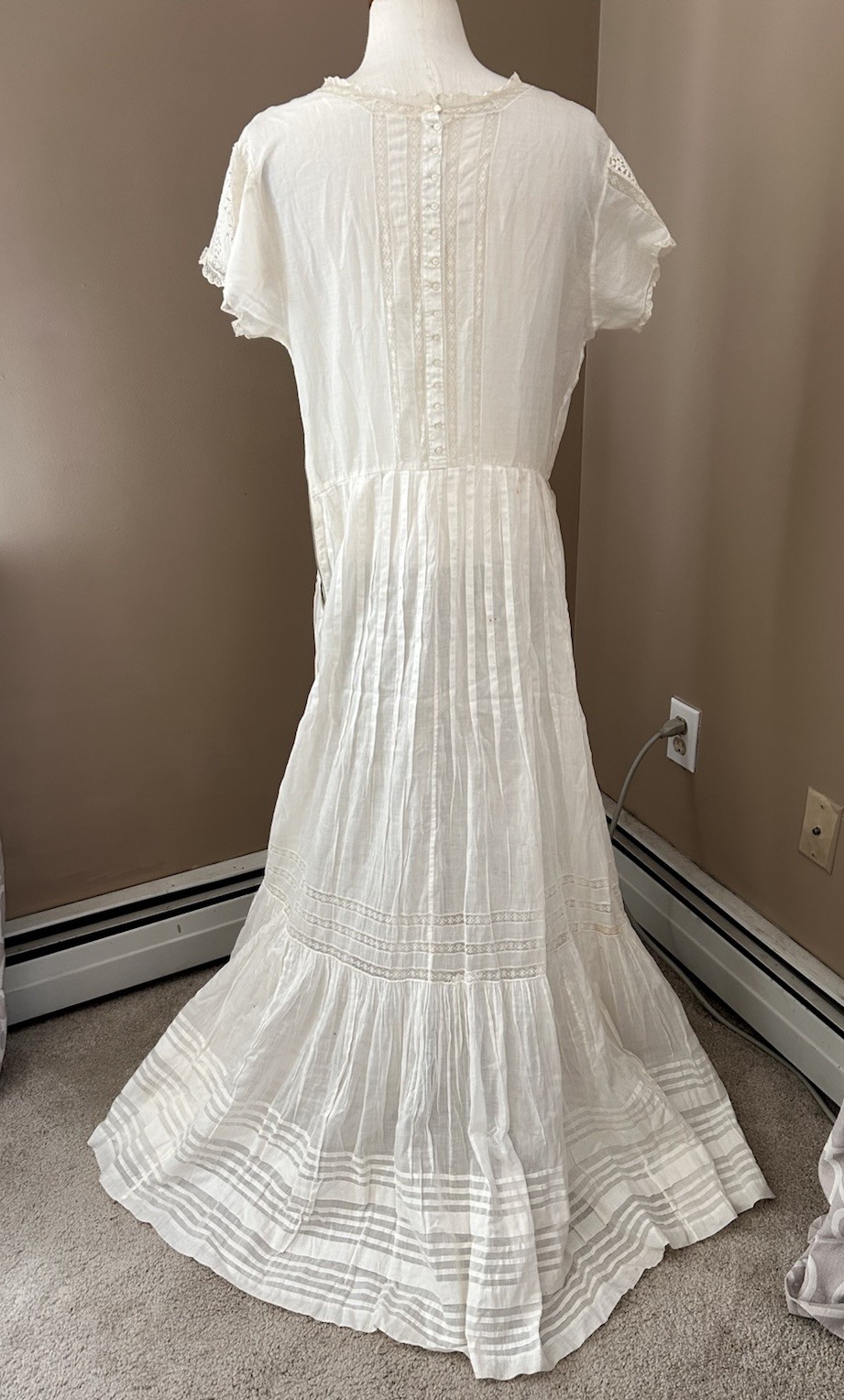 VTG Antique Edwardian 1900’s EMBROIDERED Dress Sz M/L Off White BOHO Wedding