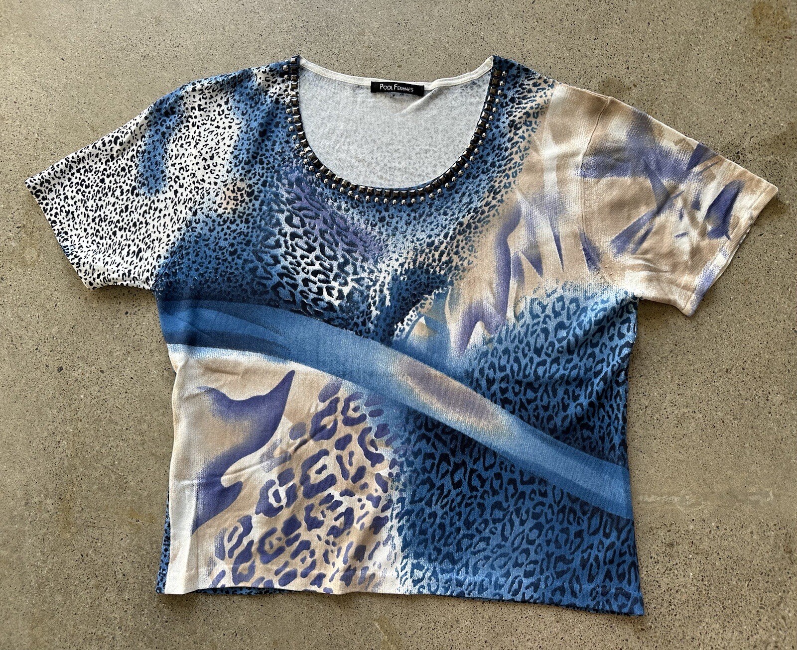 Vintage Pool Femmes Rayon & Nylon Blend Abstract Animal Print Top Size M