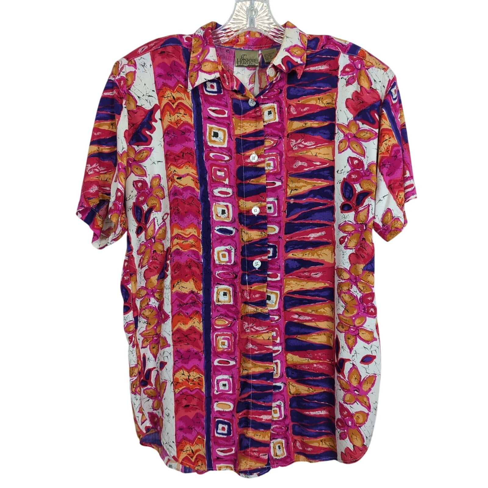 CC Hughes Vintage Women Shirt M Colorful Button-Up Abstract Floral Geometric