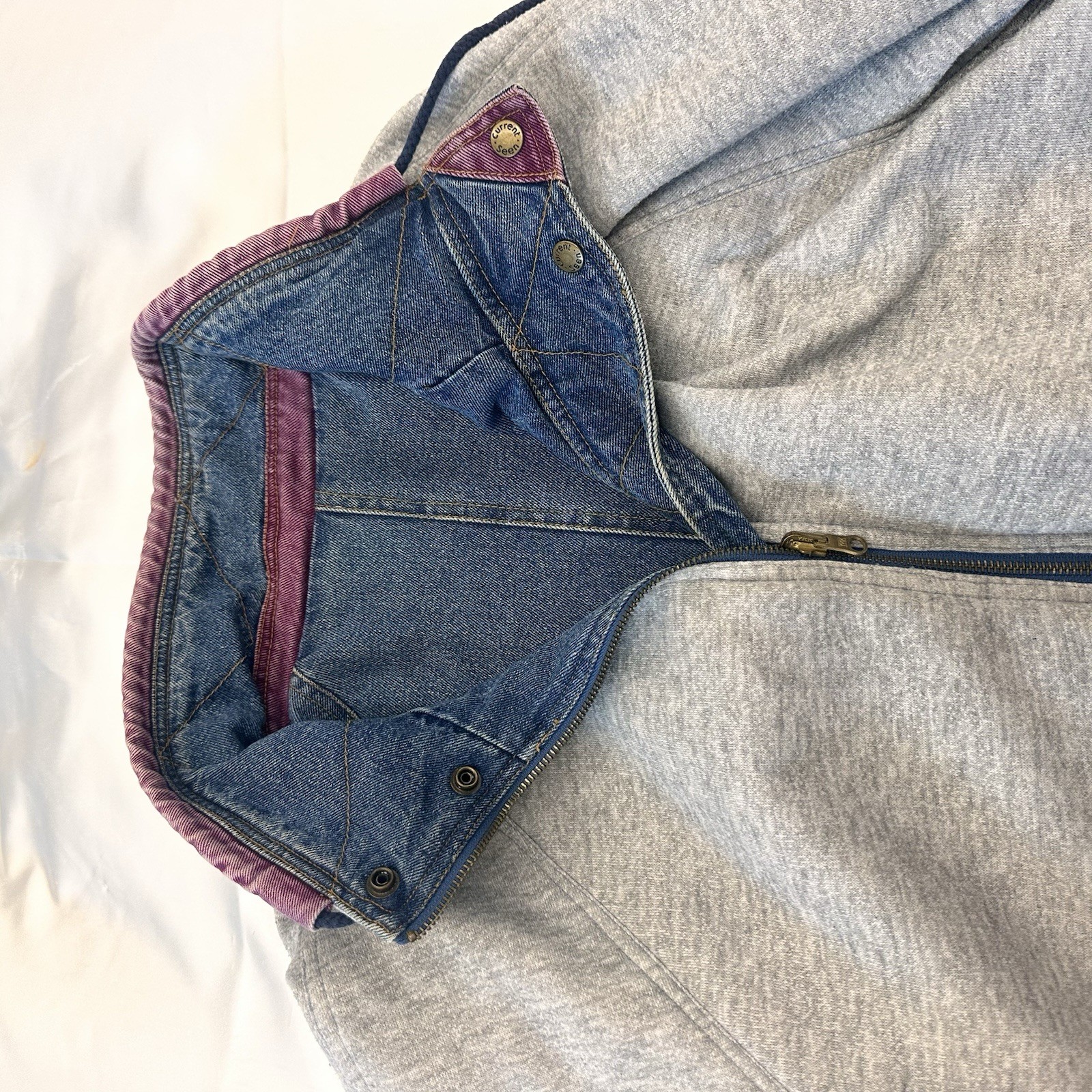 Vintage Reversible Denim Long Jacket With Grey Sweatshirt Interior Size 22 Wide