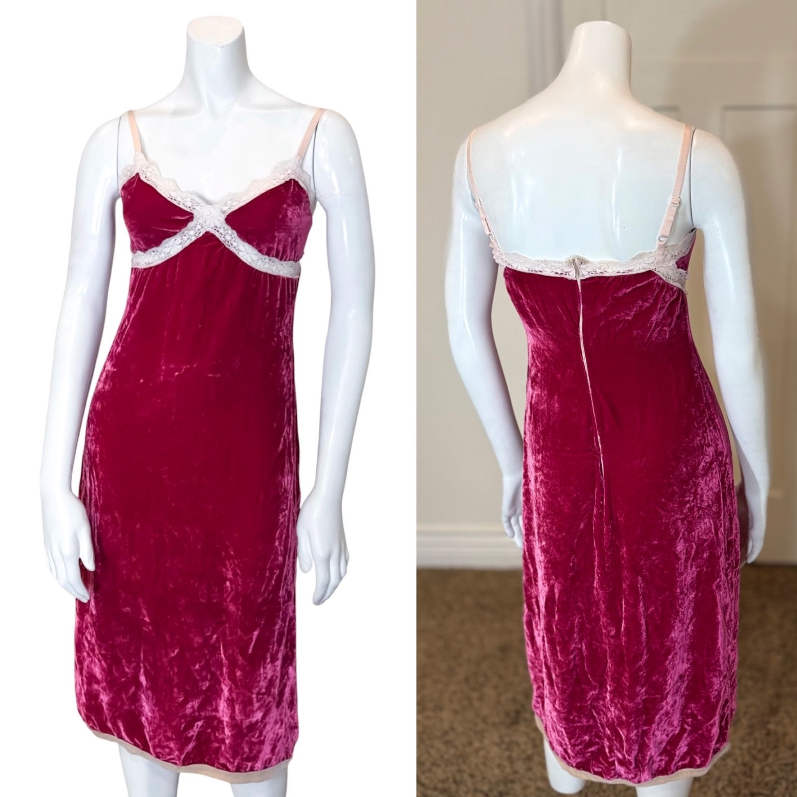 SAMPLE KAREN MILLEN ENGLAND Vintage Y2K 90’s VELVET SLIP DRESS S Babydoll Red