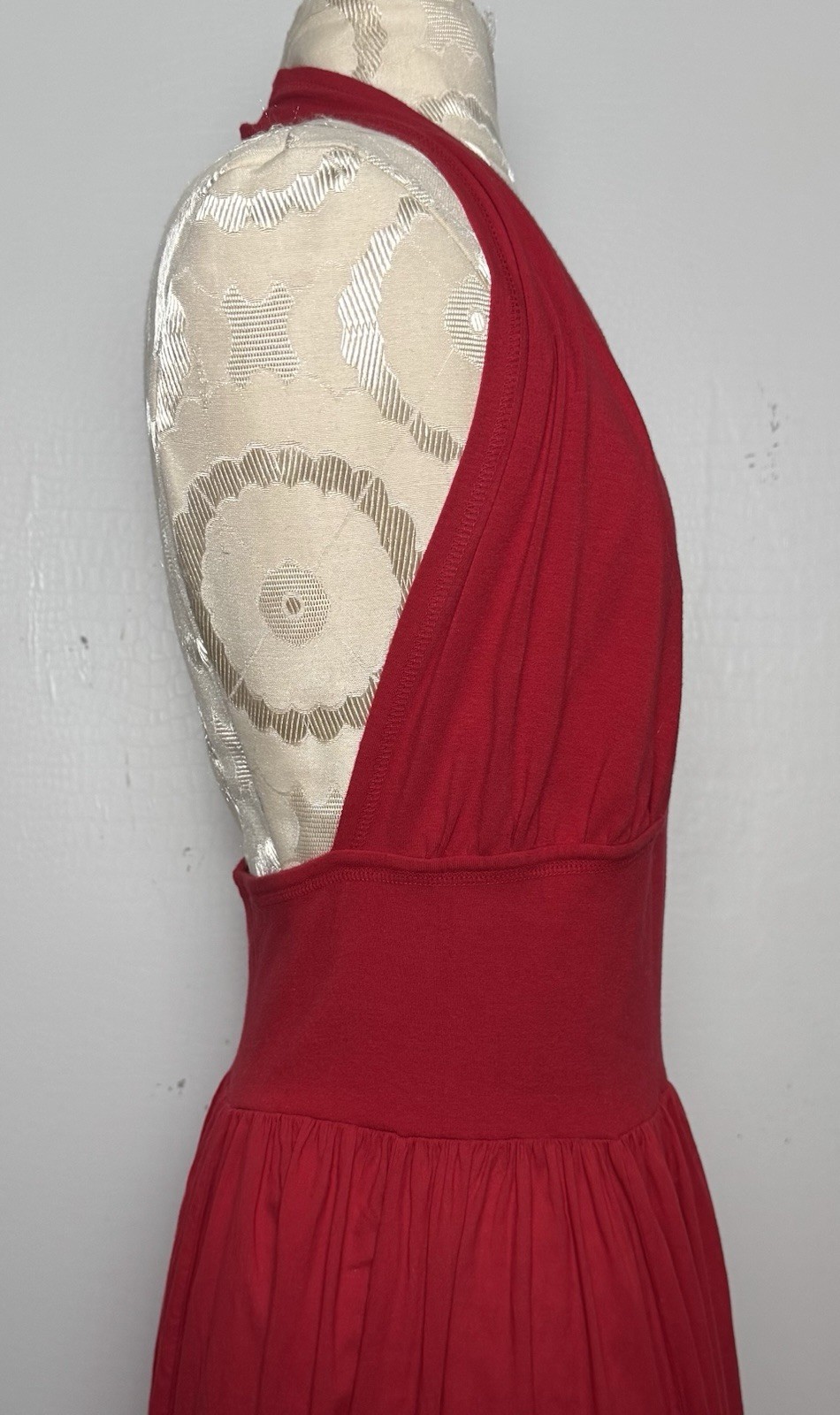 Vtg Luna Luz Red Halter Maxi Dress Resort Glamour Studio 54 Disco Goddess S/M