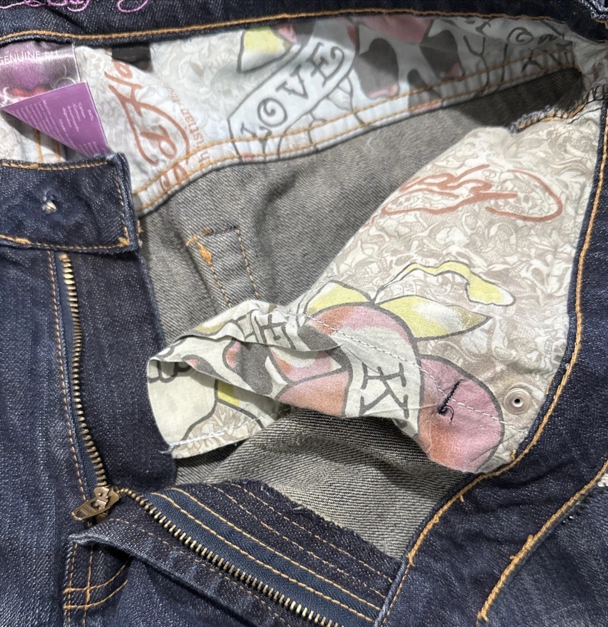 Vintage Ed Hardy Love Kills Slowly Distressed Jeans Size 22 See Description
