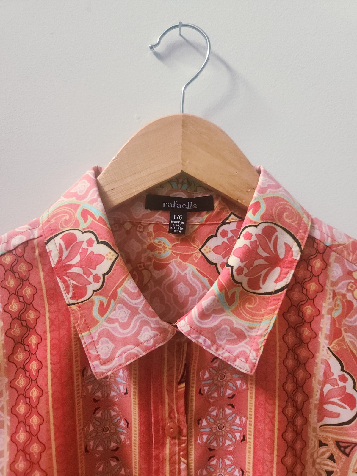 Rafaella Paisley Print Button Up Blouse Womens Large Convertible Long Sleeve