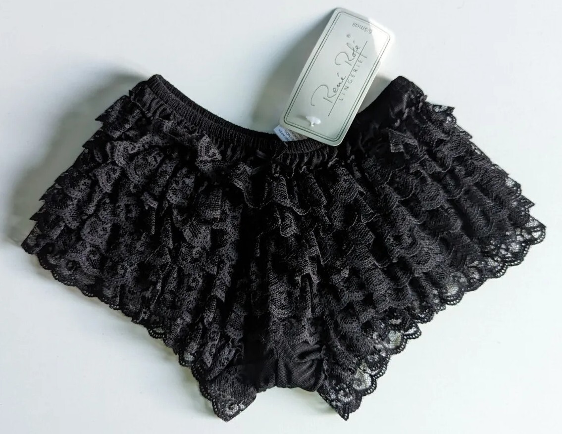 Vintage René Rofe Ruffle Panties NWT Sz 5 Small Black Lace ALL OVER RUFFFLES Y2K