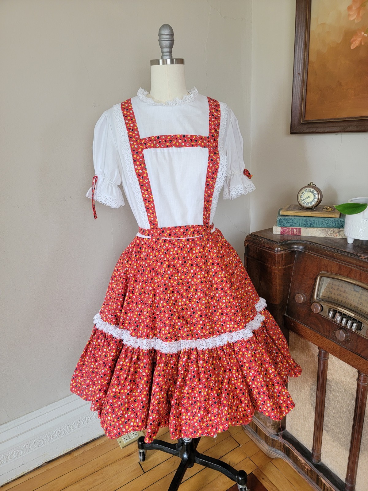 Vintage 1950s Floral Square Dance Dress Fit Flare Malco Modes Partners Please XL