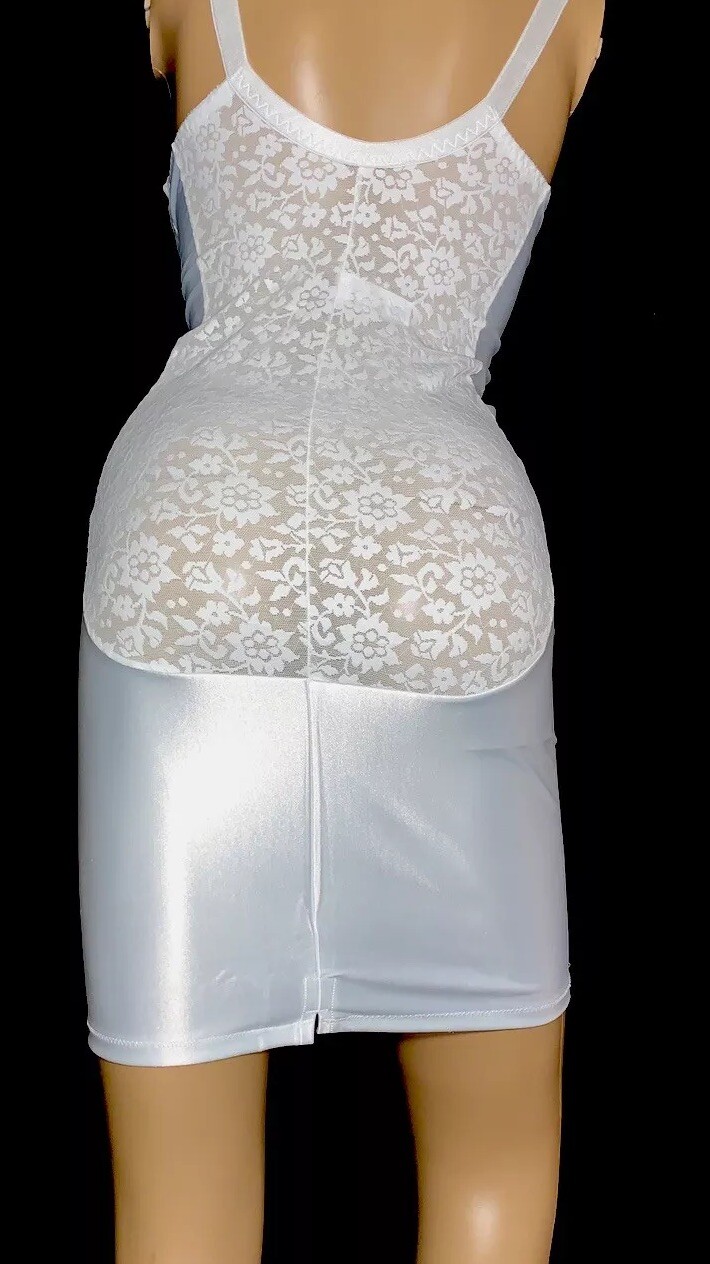 38 DD Crownette Vintage Satin Lace Bra Girdle Full Slip Body Shaper